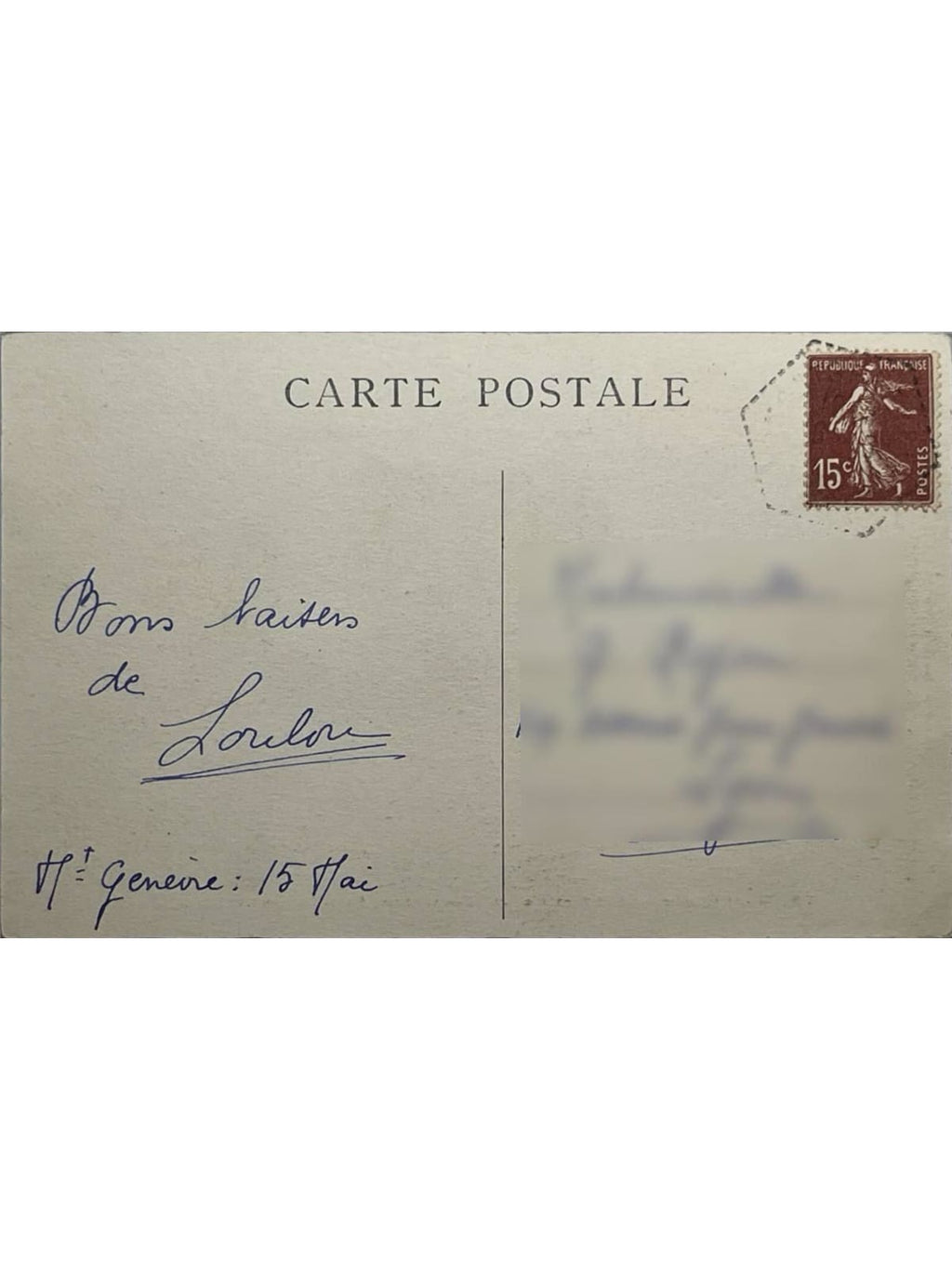 Verso de la carte postale