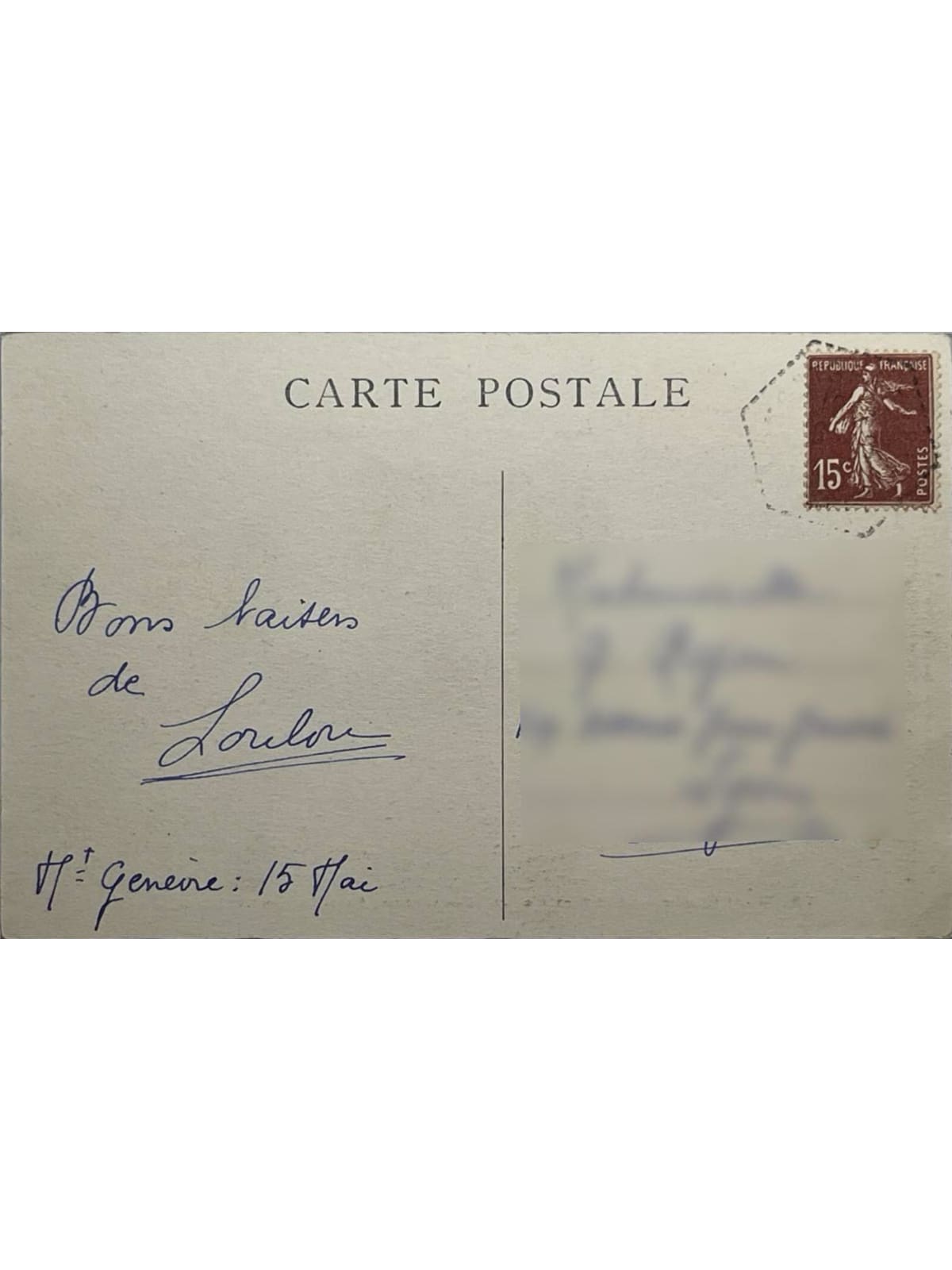 Verso de la carte postale