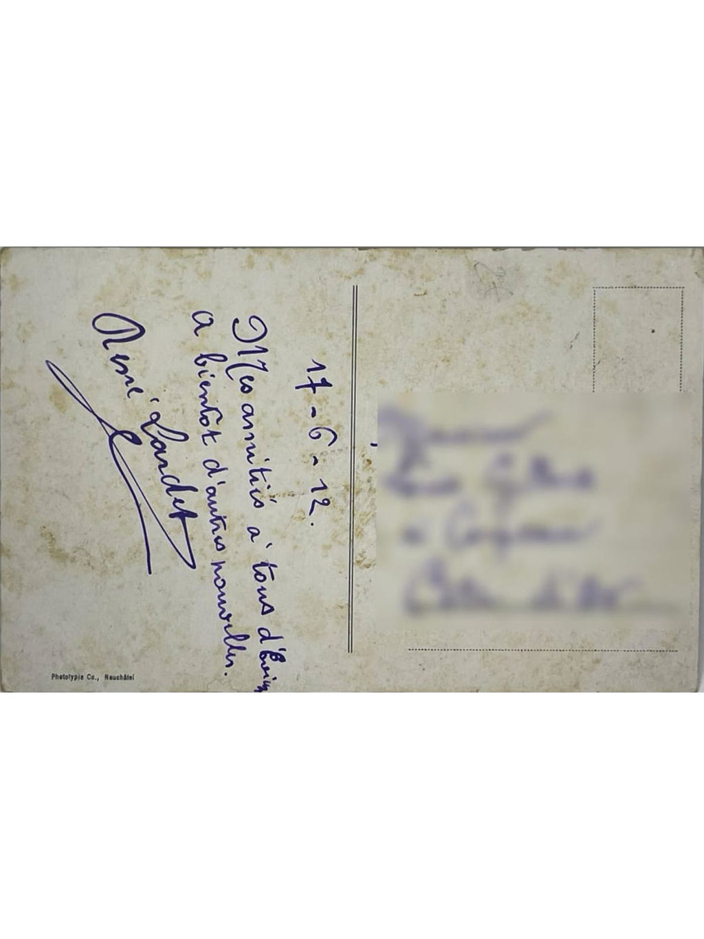 Verso de la carte postale