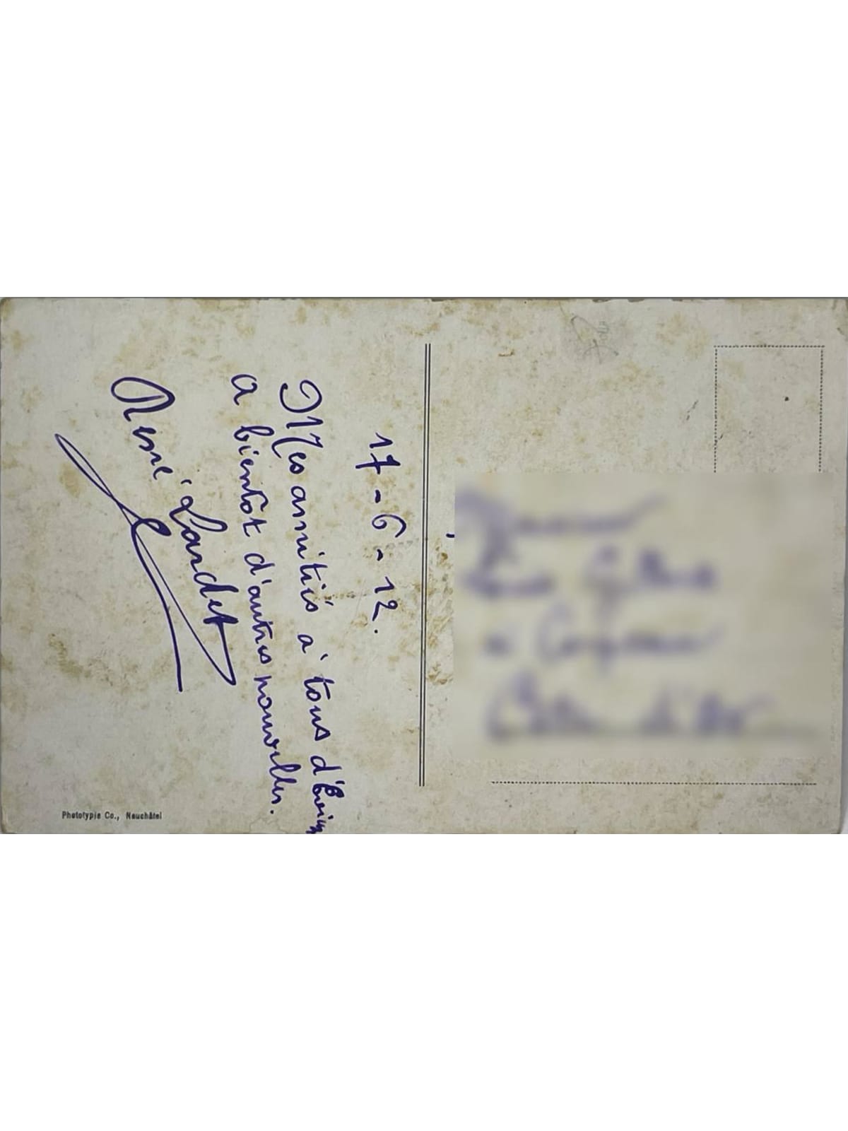 Verso de la carte postale