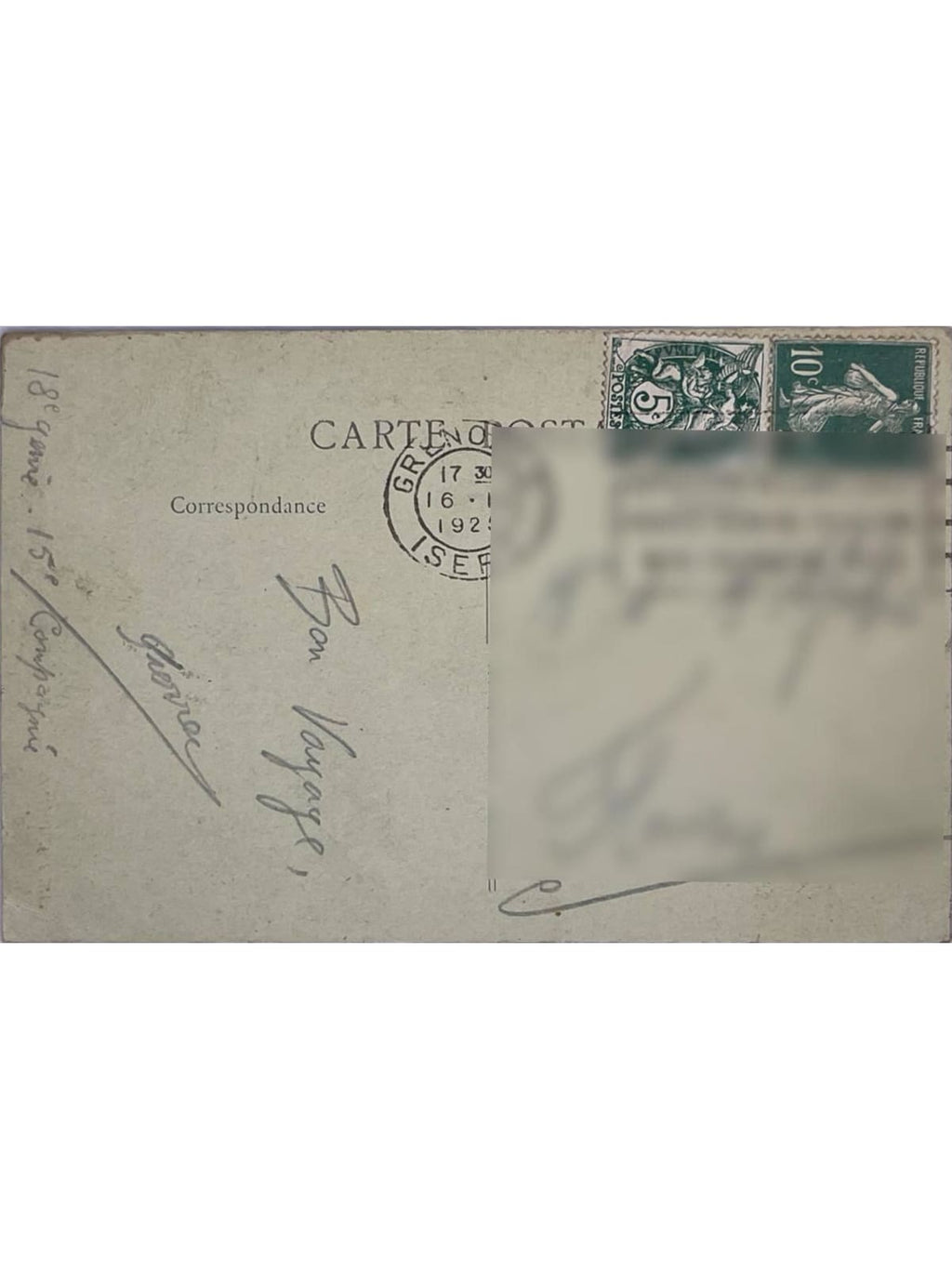 Verso de la carte postale
