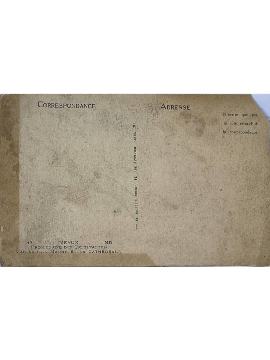 Verso de la carte postale
