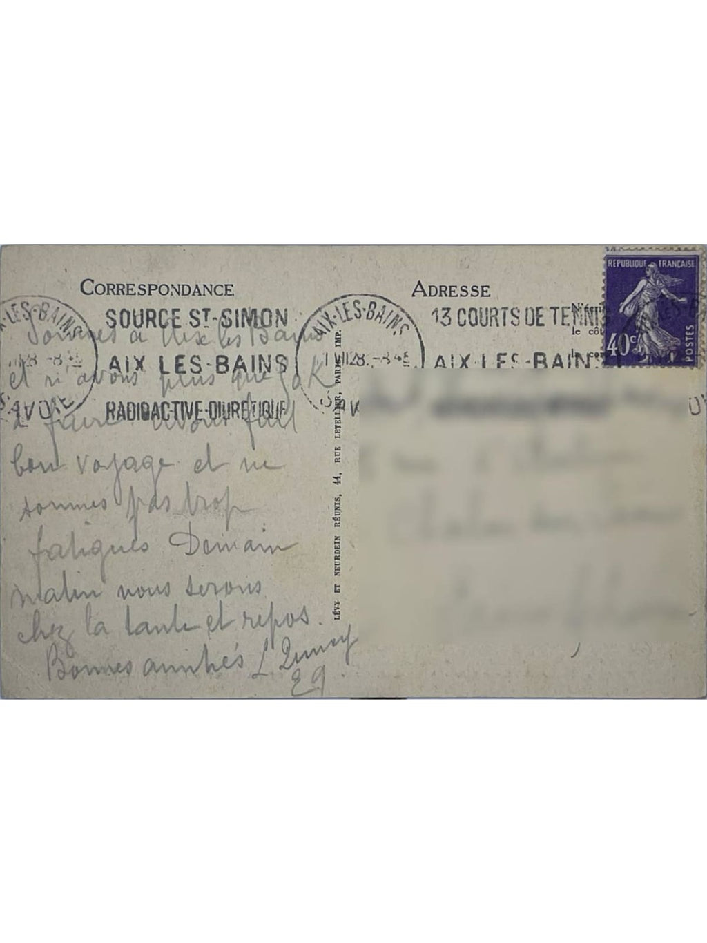 Verso de la carte postale