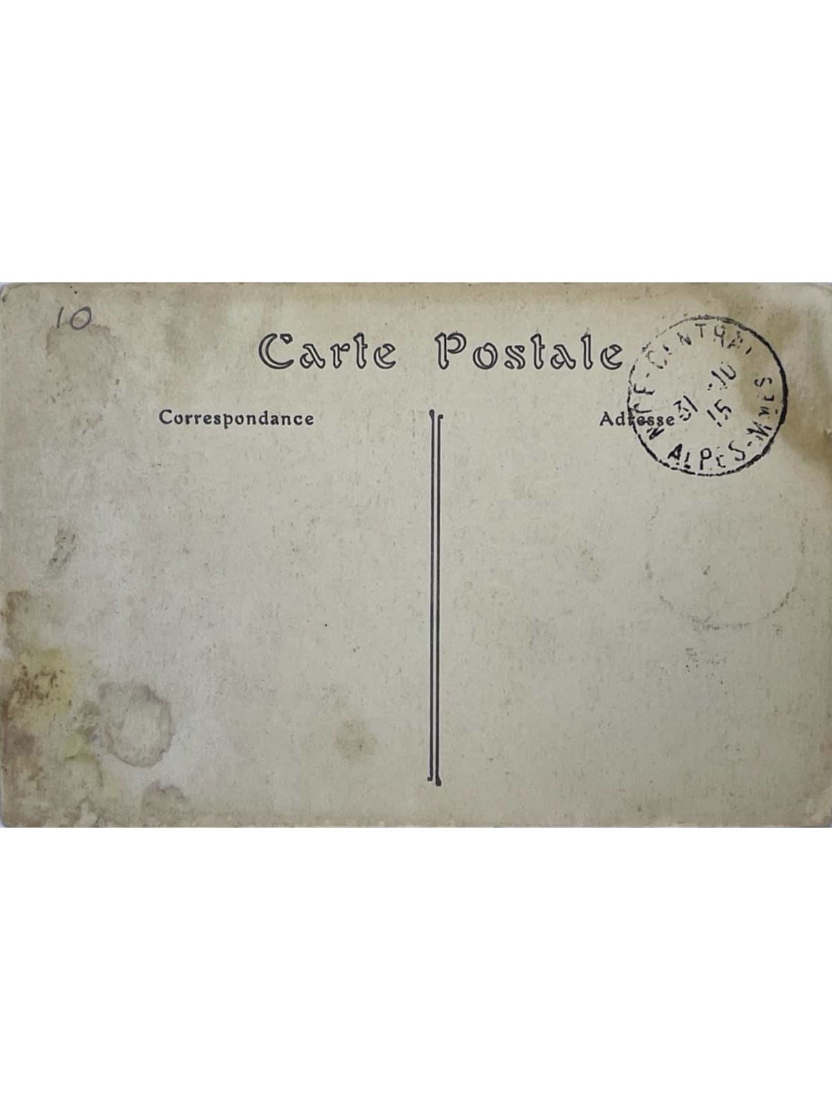 Verso de la carte postale