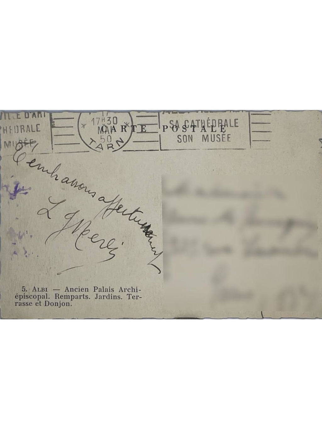 Verso de la carte postale
