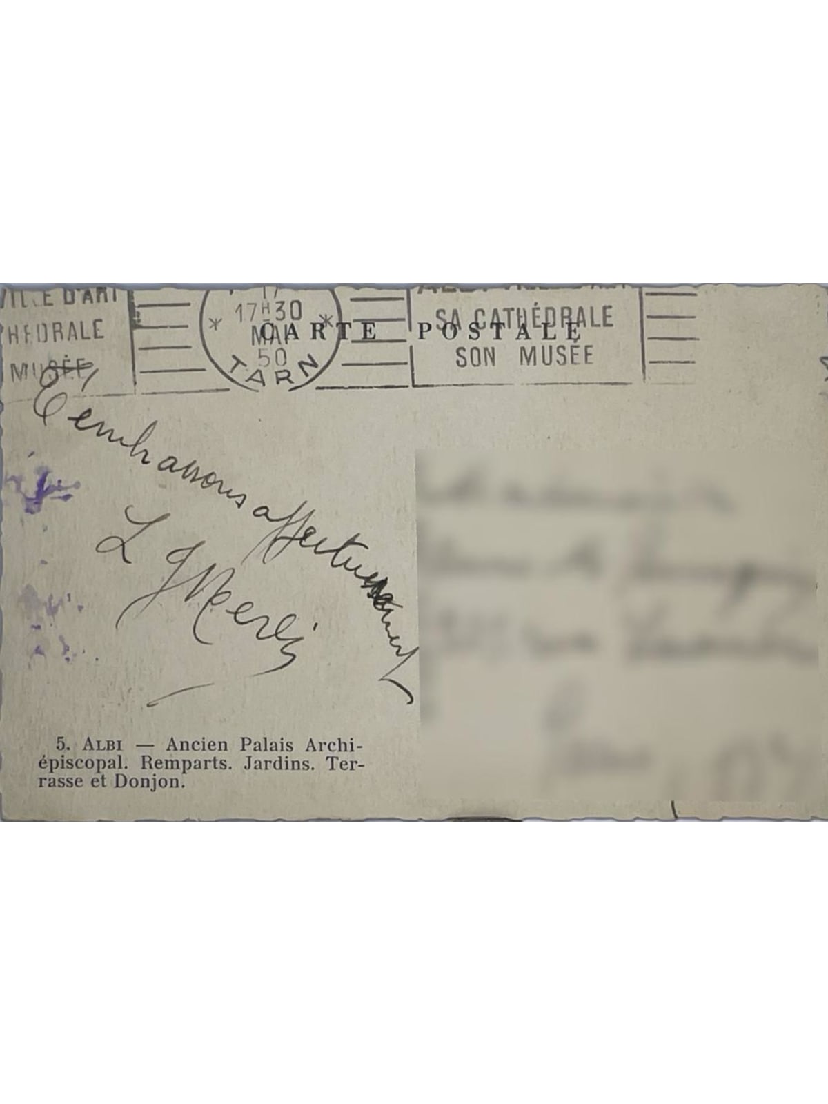 Verso de la carte postale
