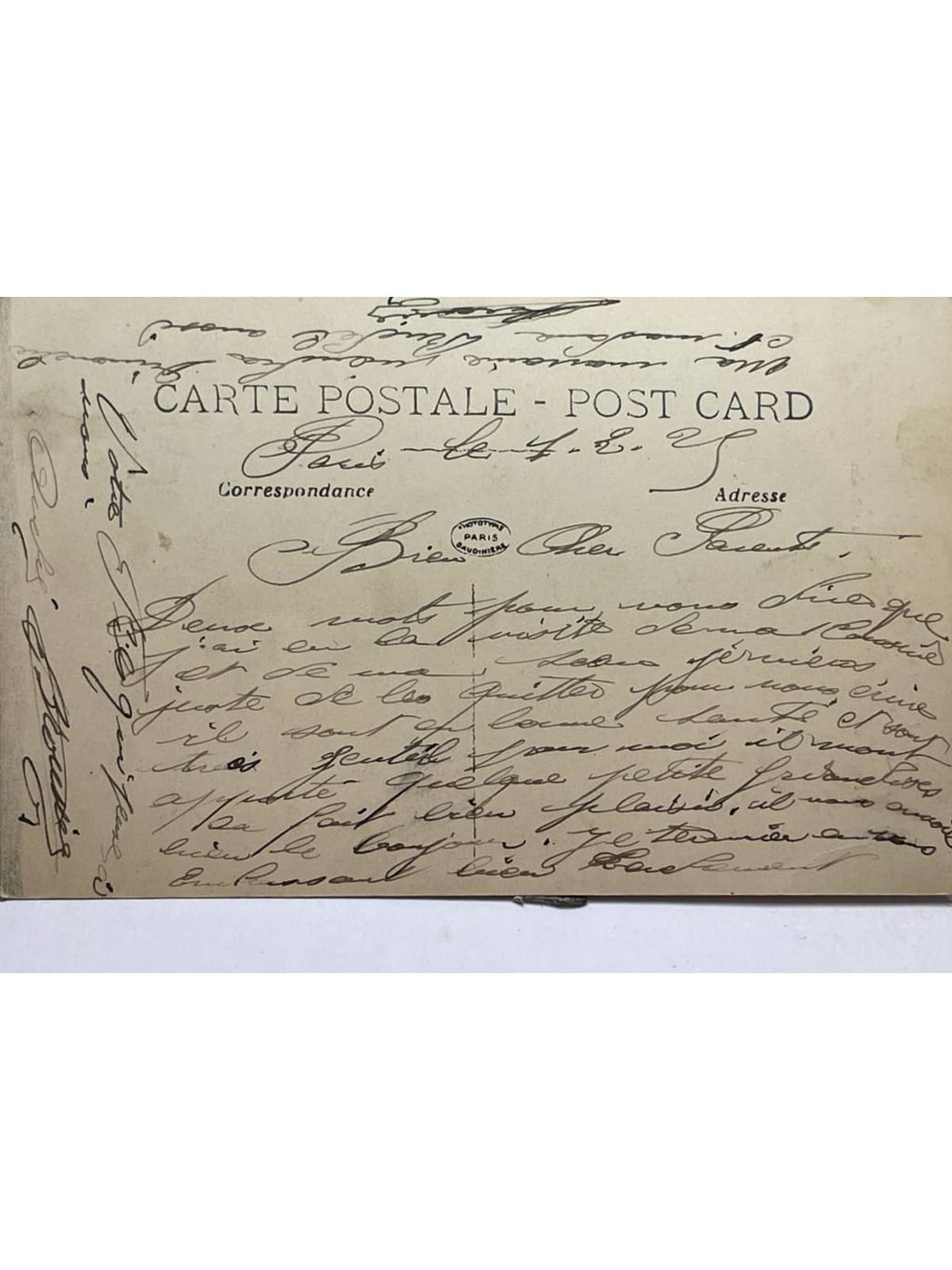 Verso de la carte postale