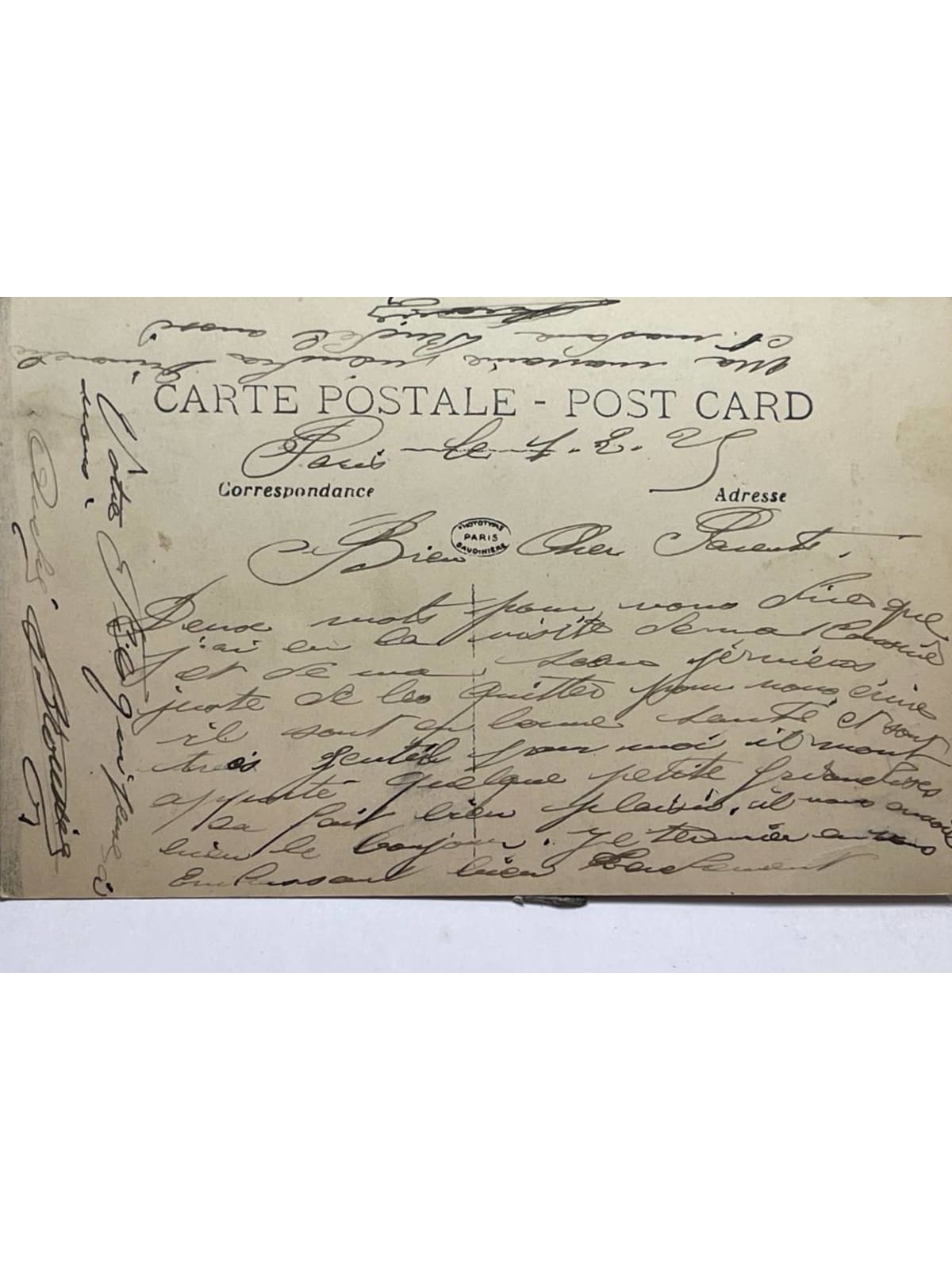 Verso de la carte postale