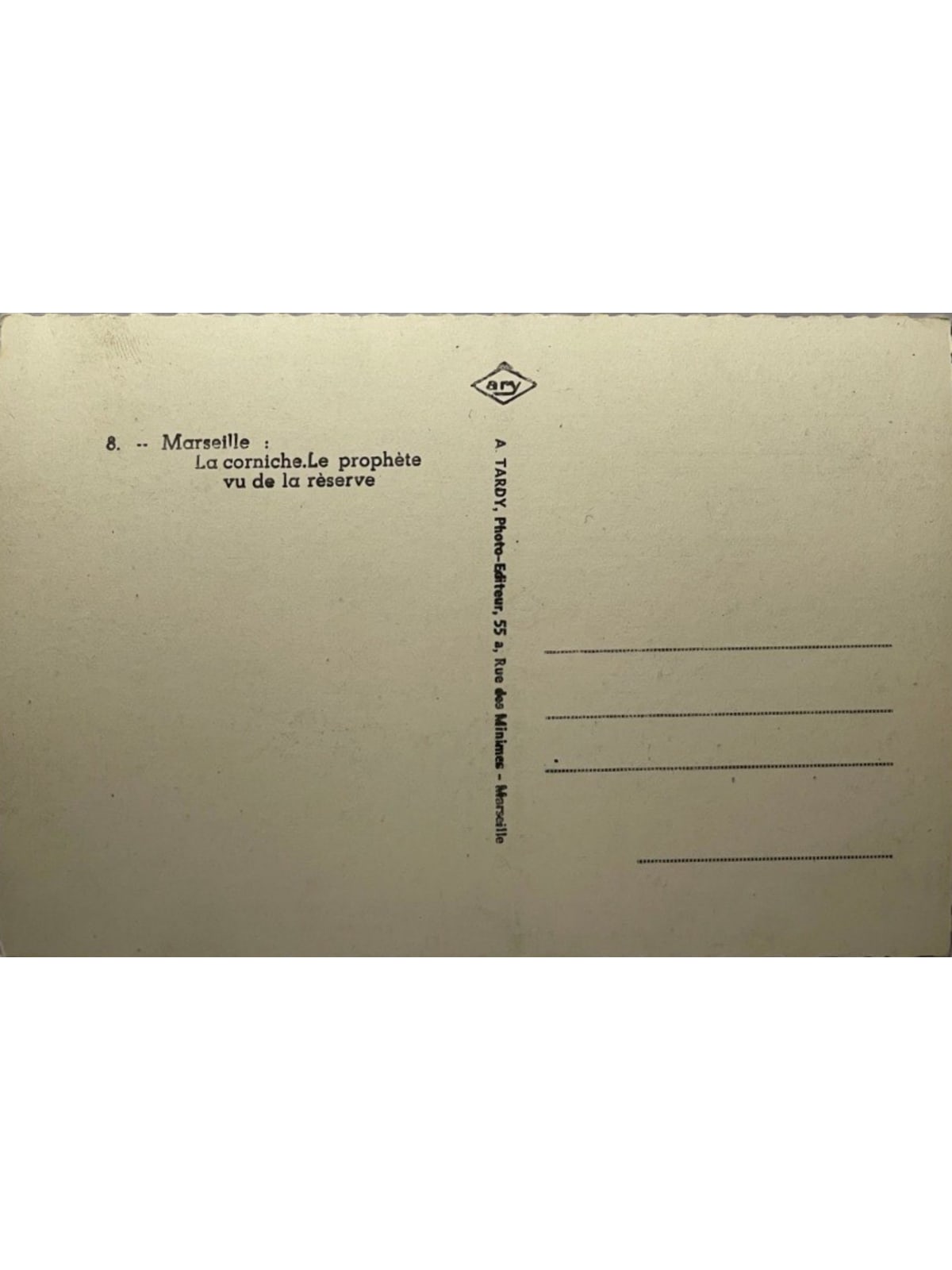 Verso de la carte postale
