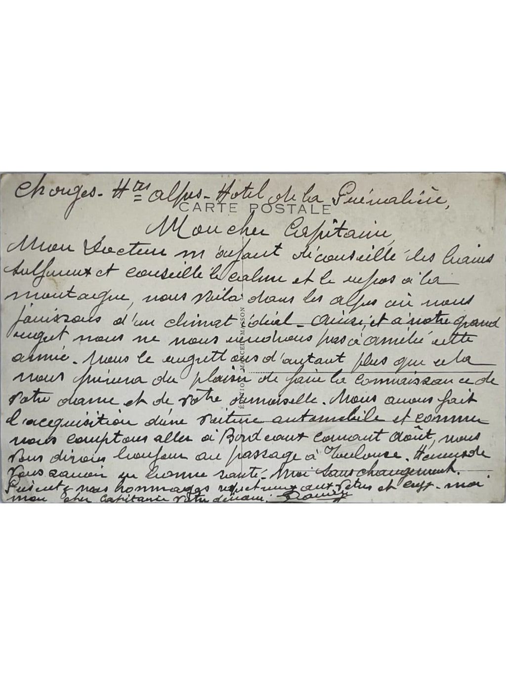Verso de la carte postale