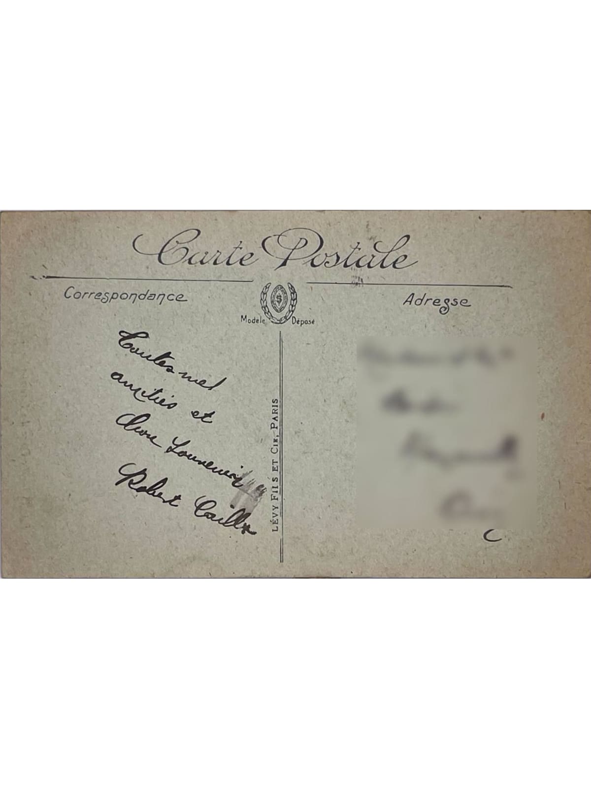 Verso de la carte postale