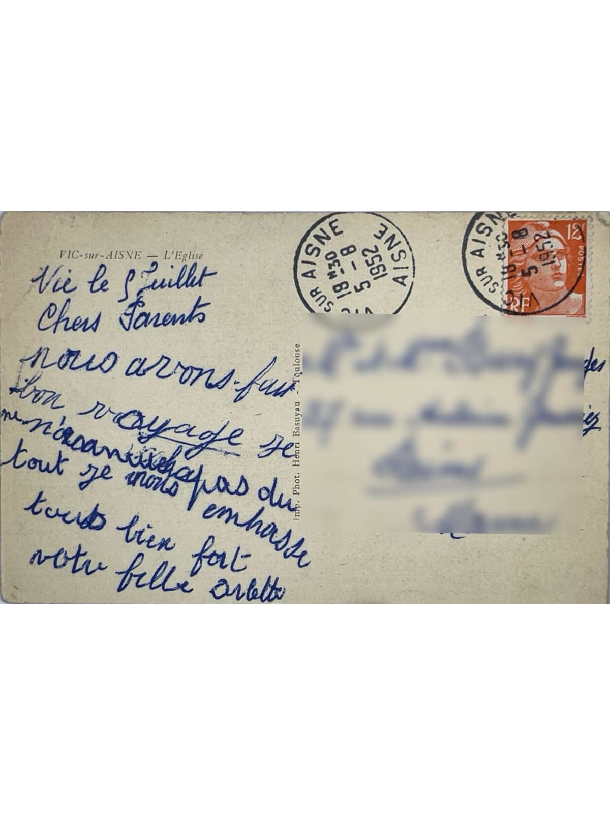 Verso de la carte postale