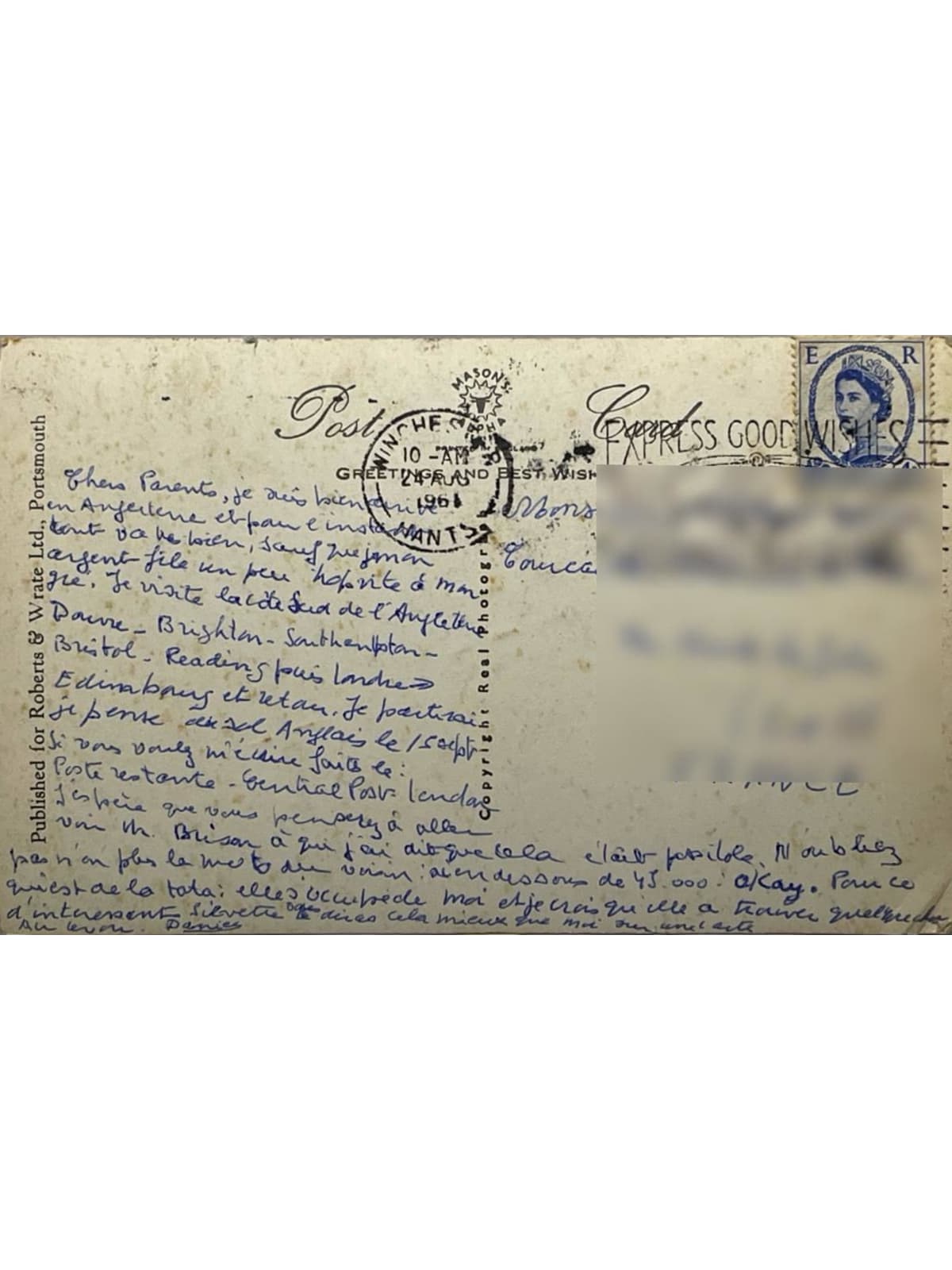 Verso de la carte postale