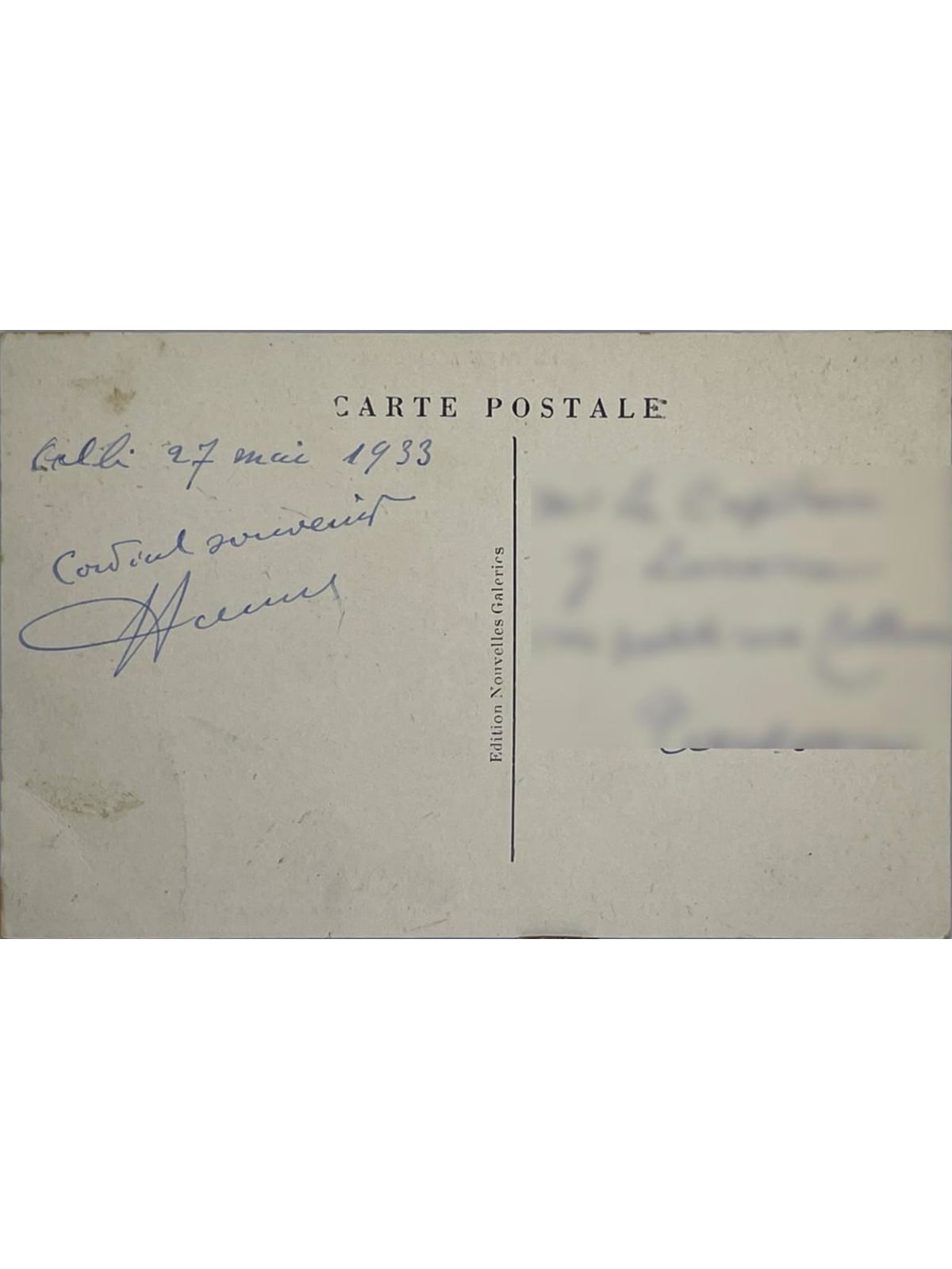 Verso de la carte postale