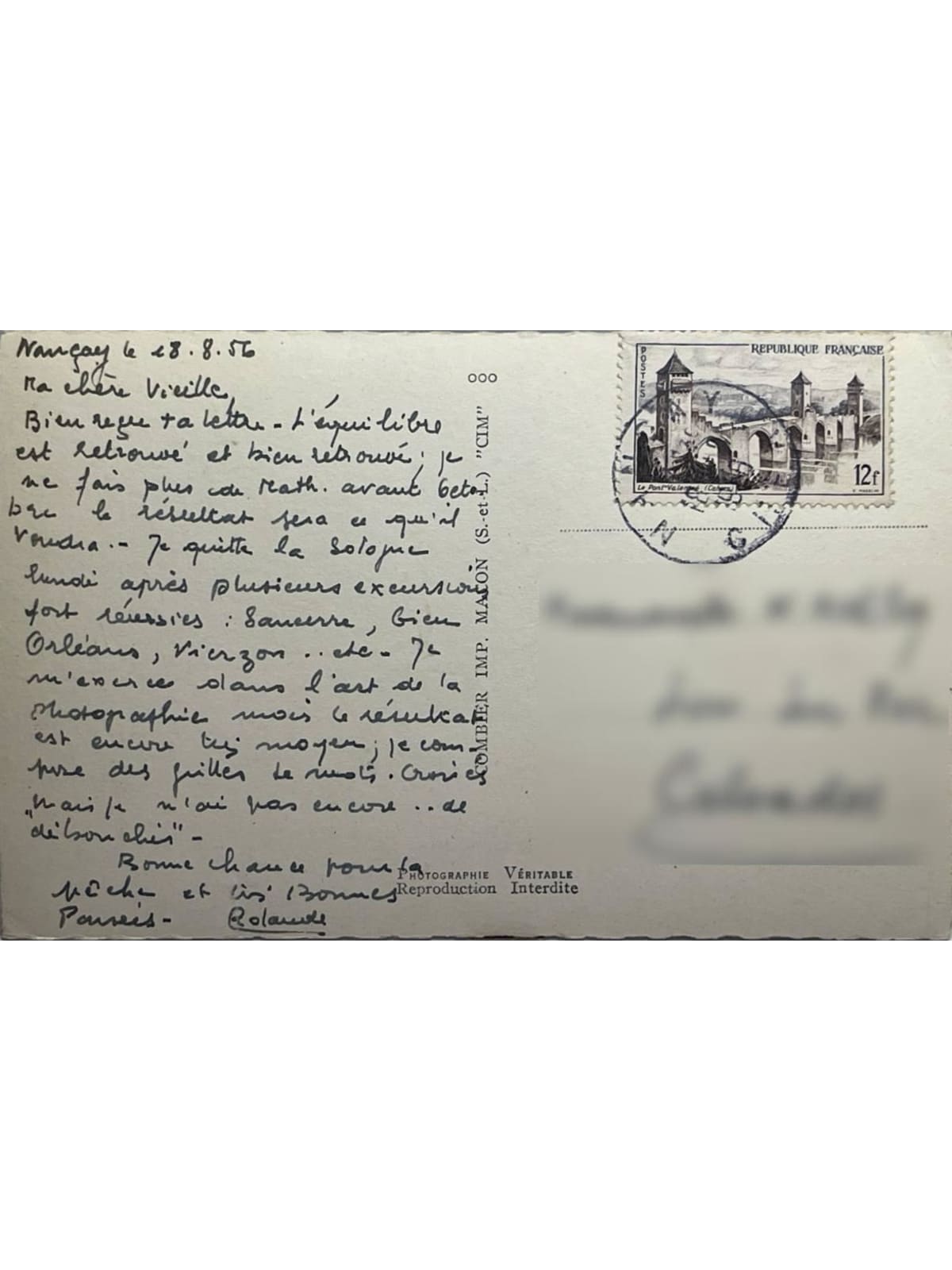Verso de la carte postale