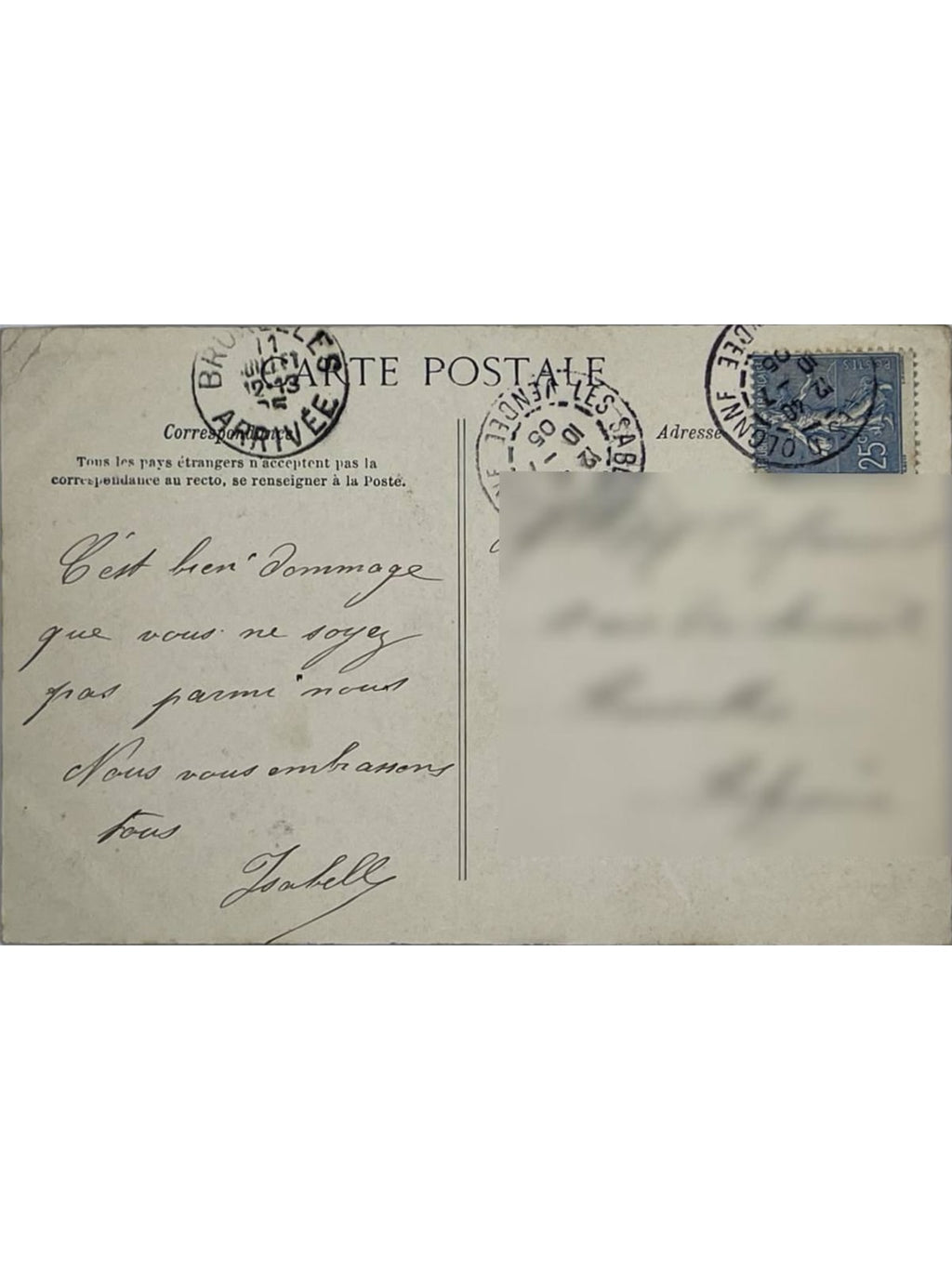 Verso de la carte postale
