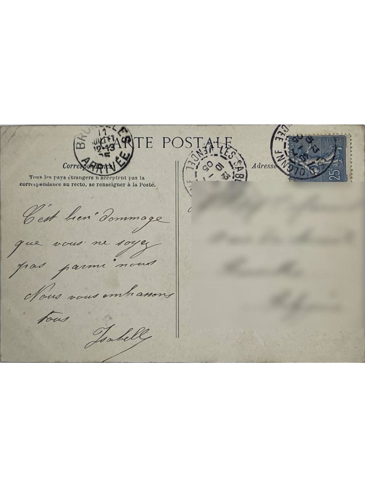 Verso de la carte postale