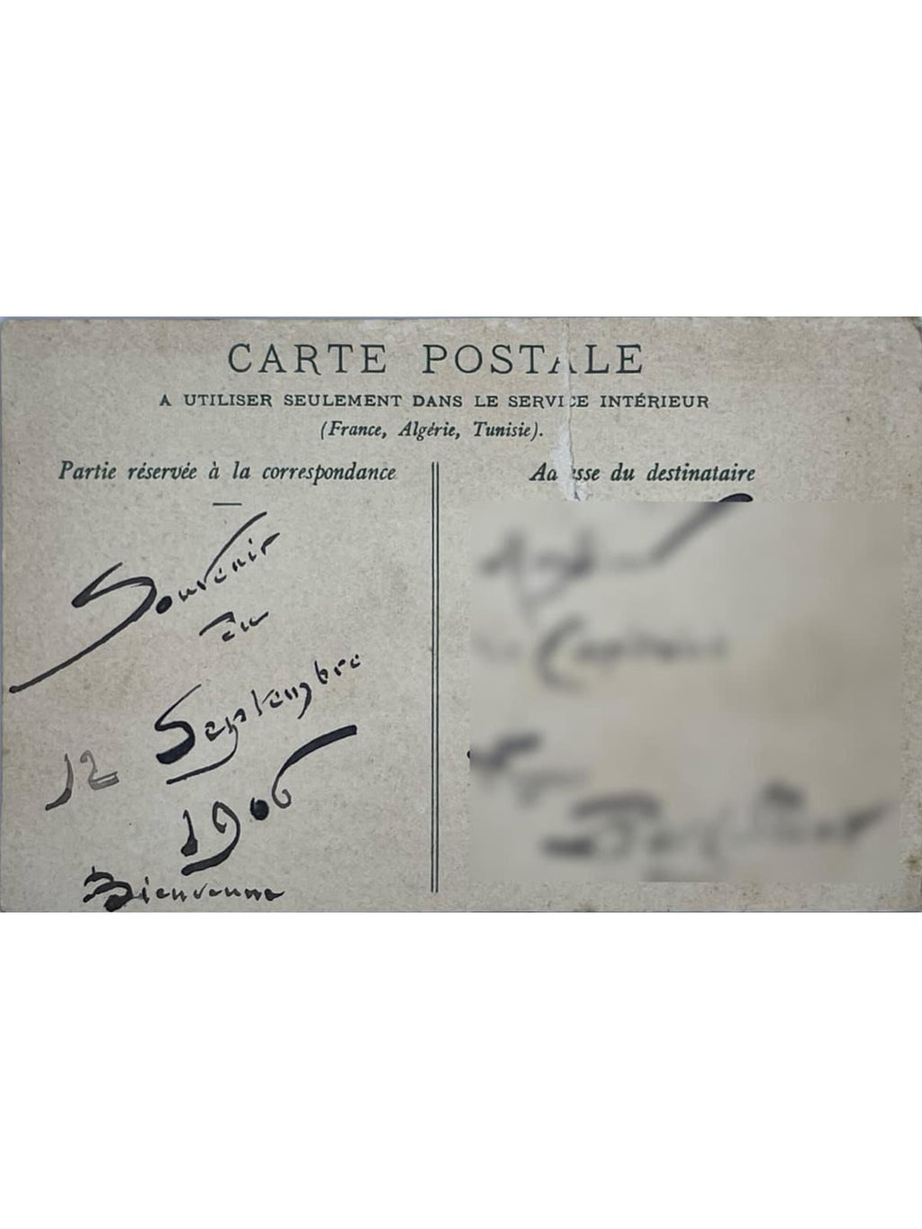 Verso de la carte postale