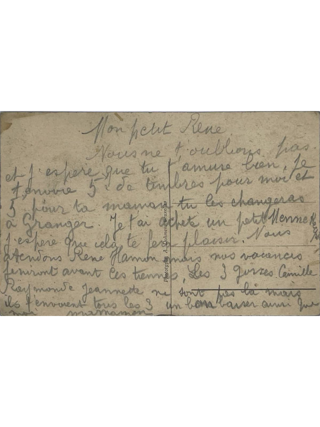 Verso de la carte postale