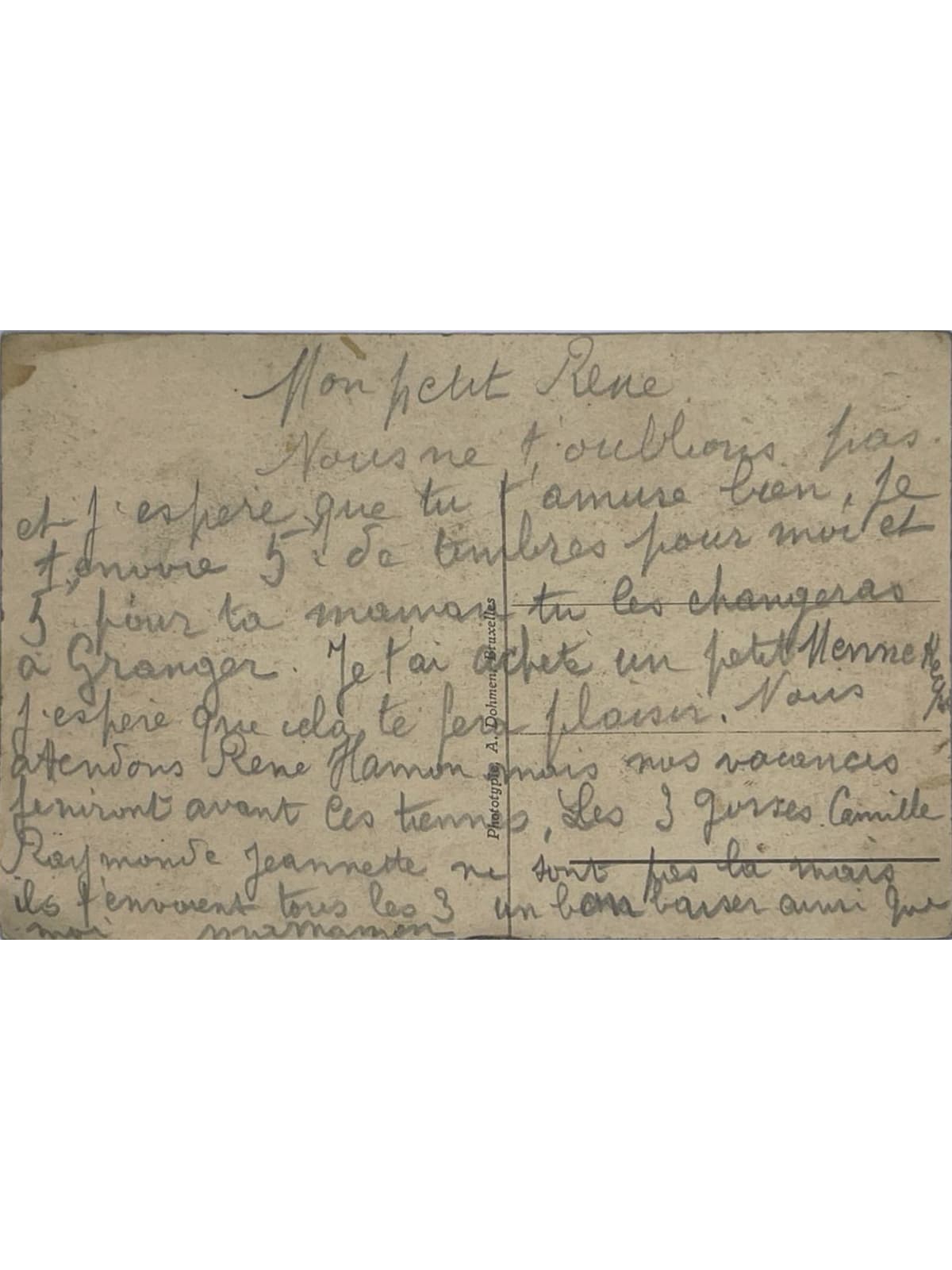 Verso de la carte postale