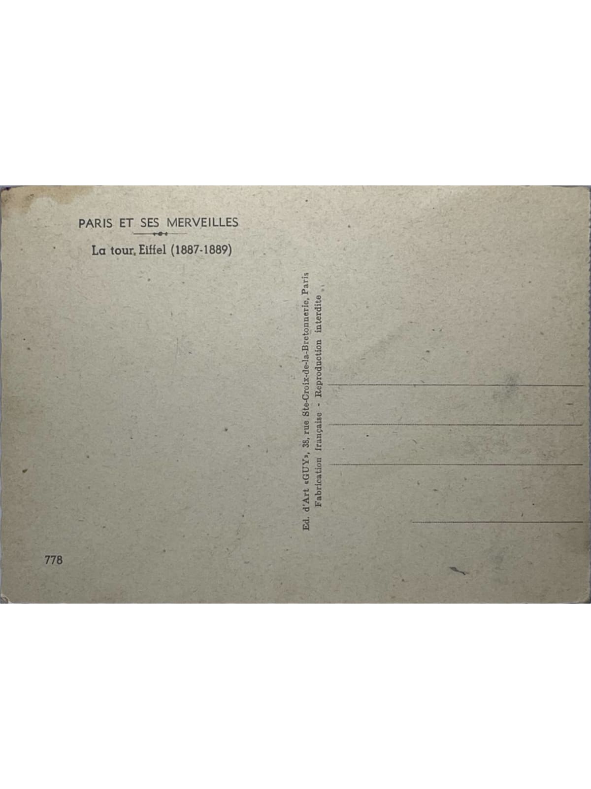 Verso de la carte postale