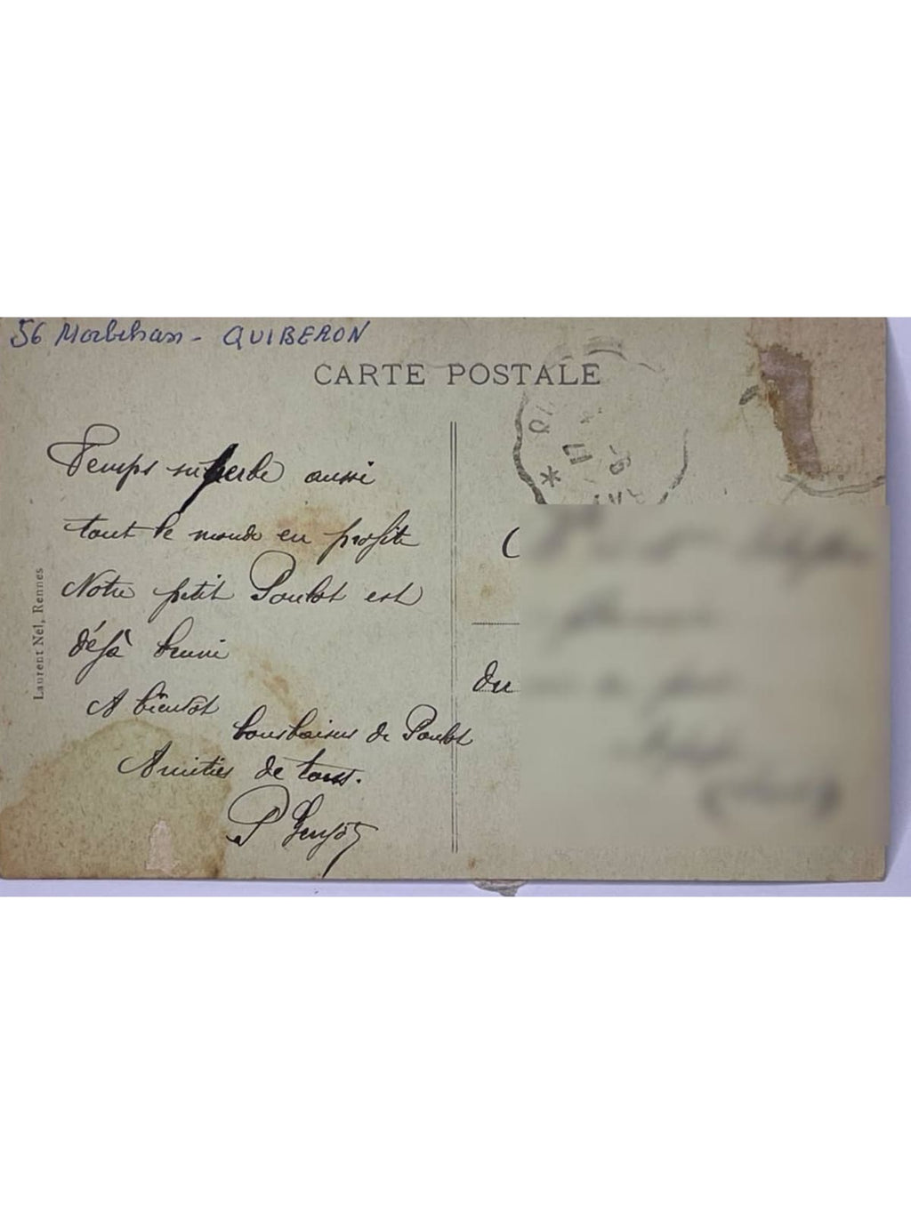 Verso de la carte postale