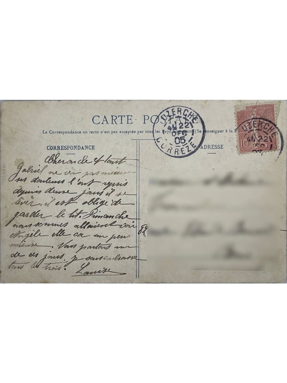 Verso de la carte postale