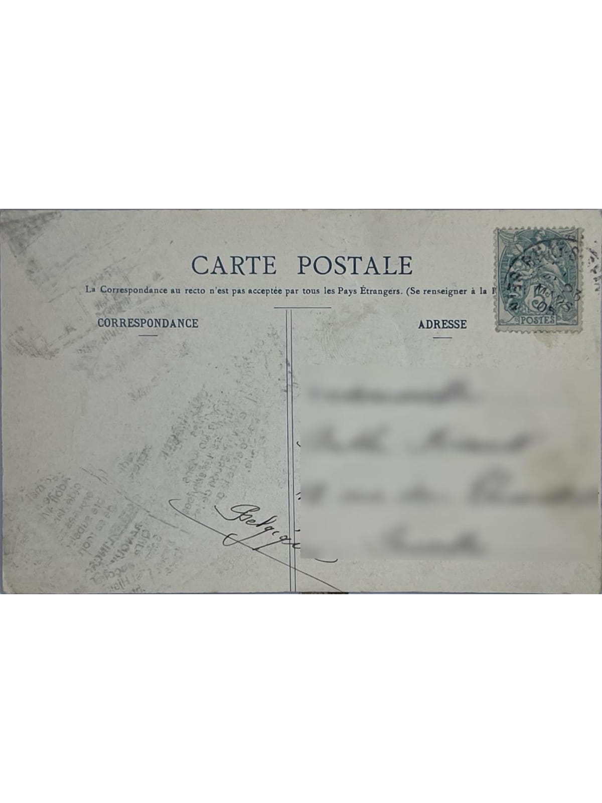 Verso de la carte postale