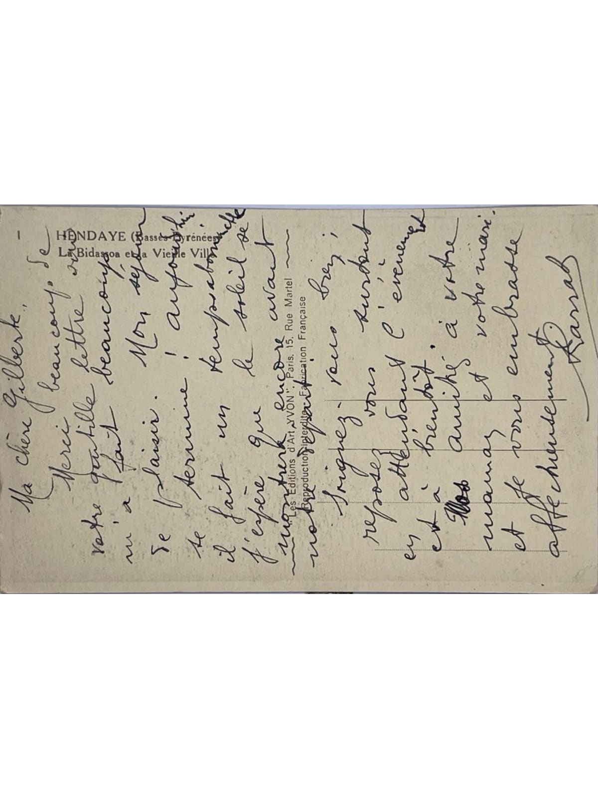 Verso de la carte postale