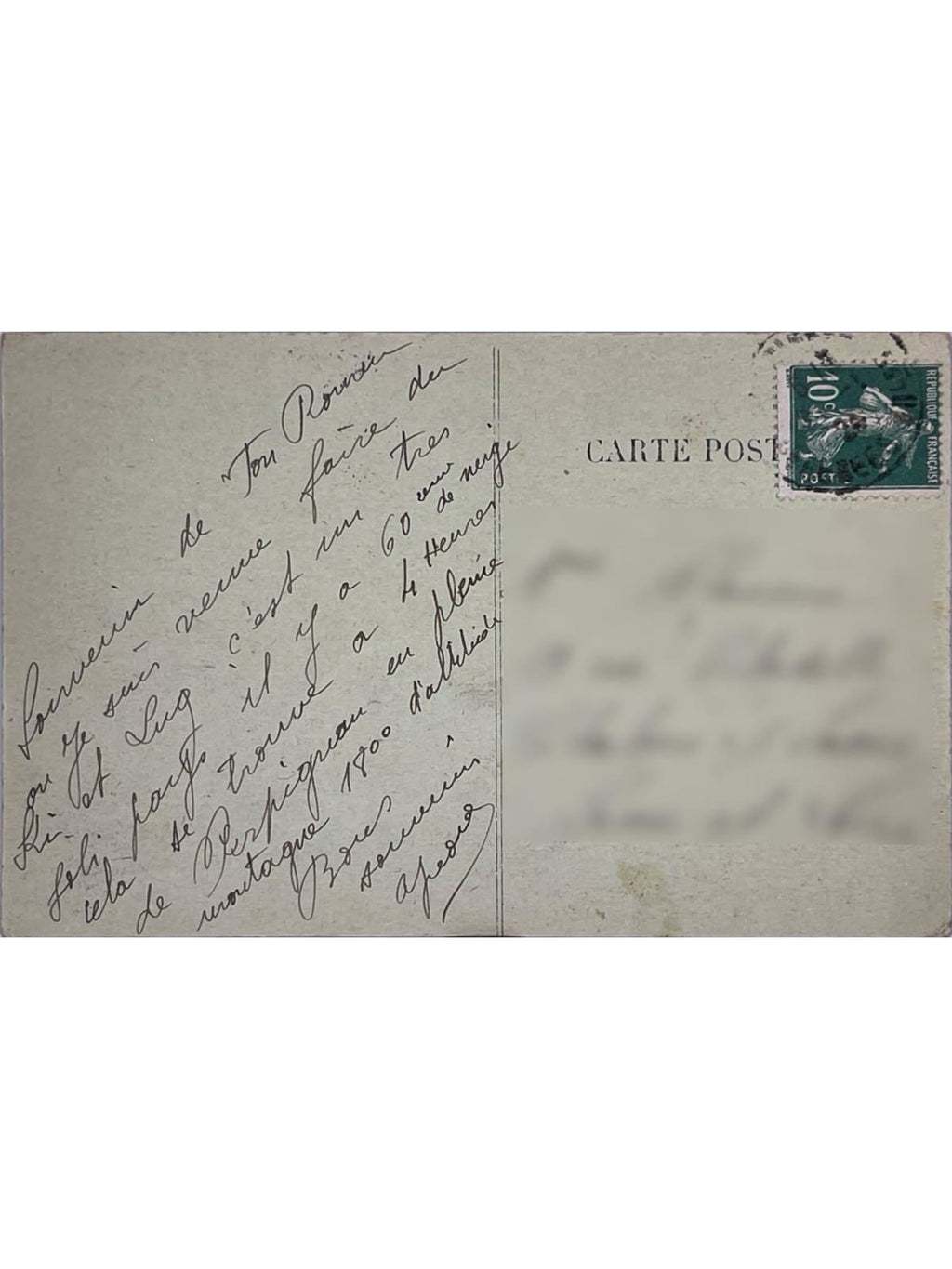 Verso de la carte postale