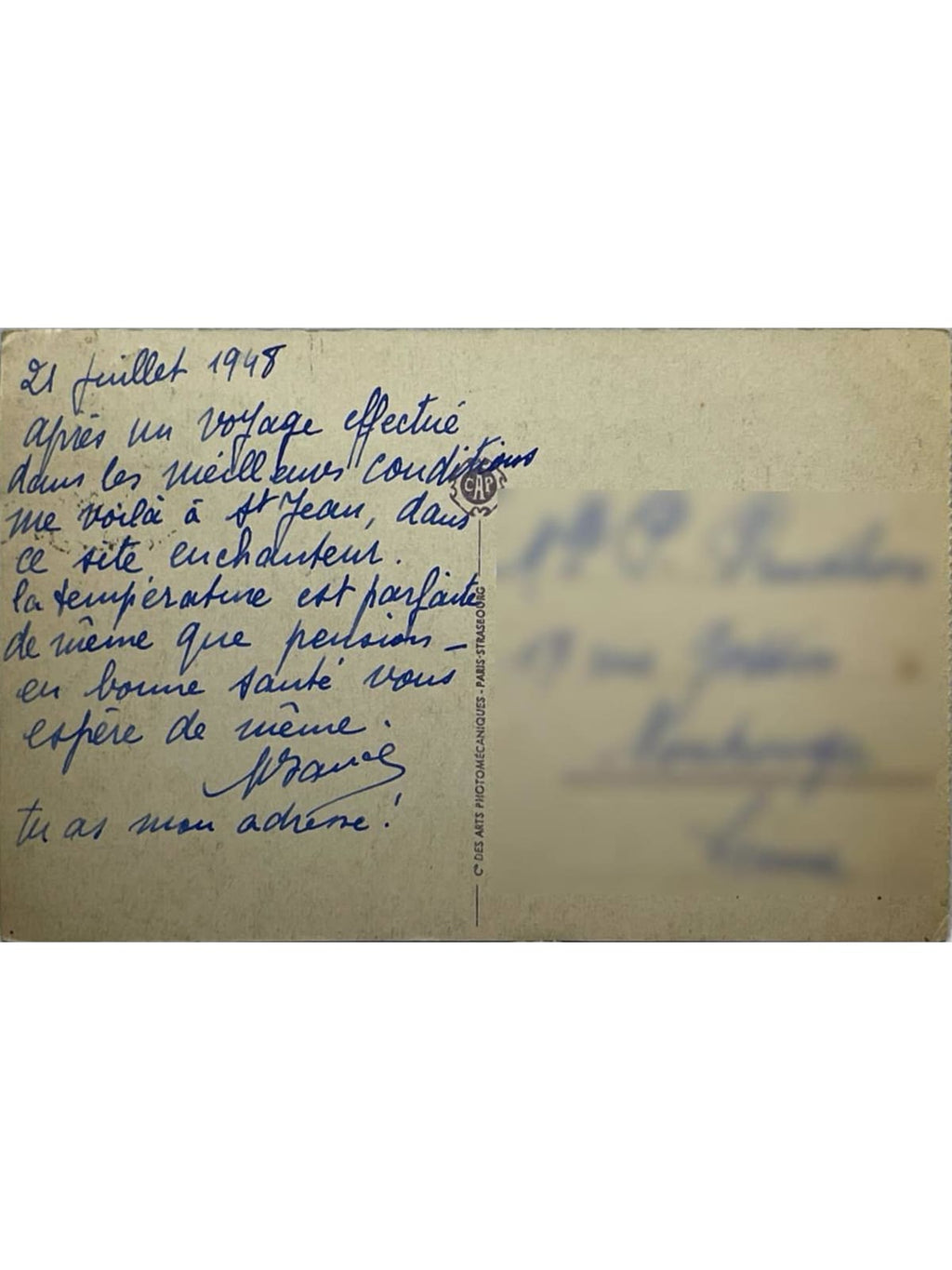 Verso de la carte postale