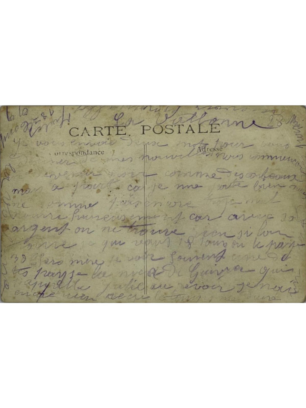 Verso de la carte postale