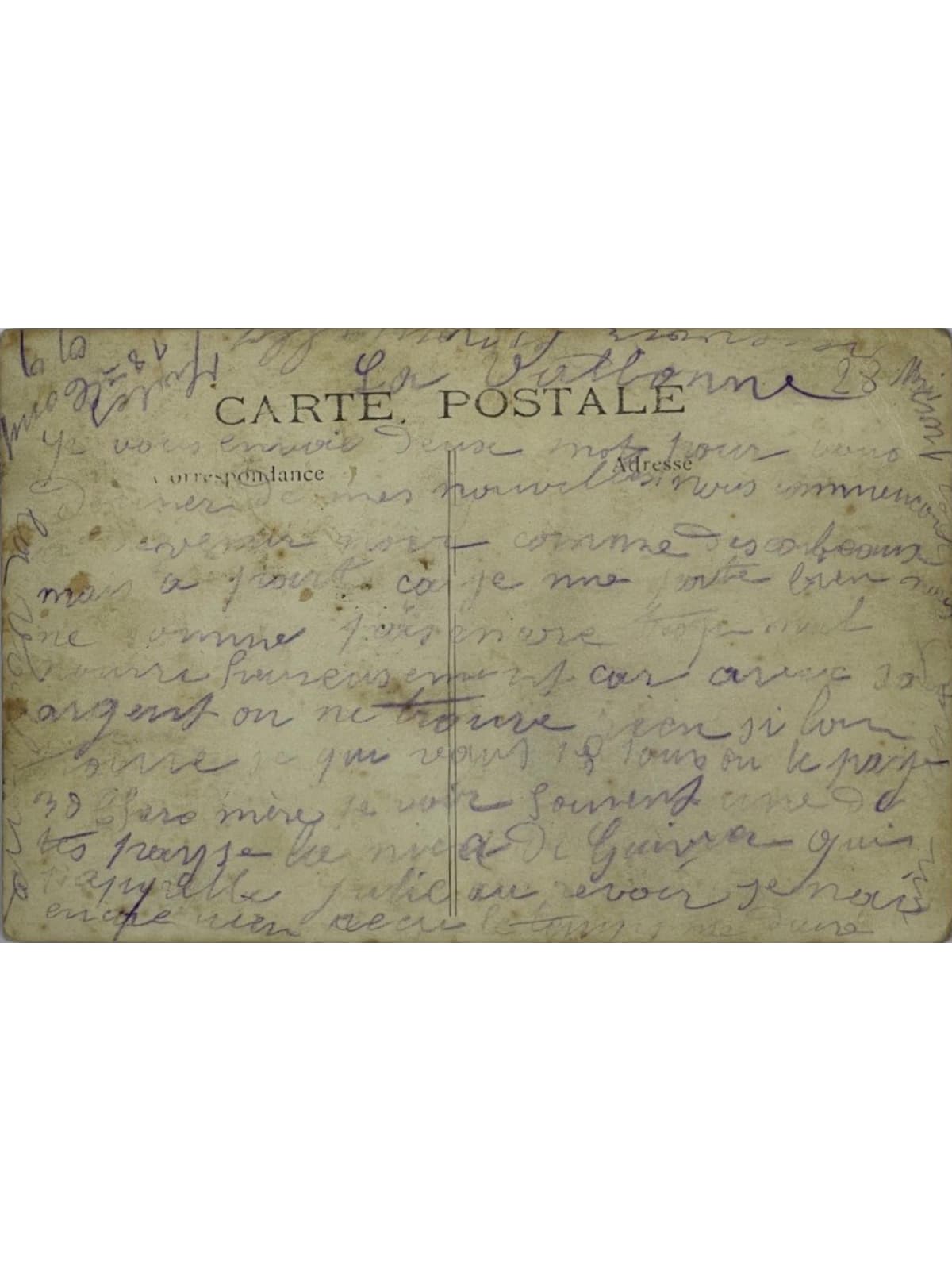 Verso de la carte postale