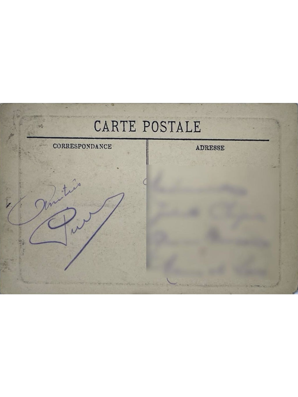 Verso de la carte postale