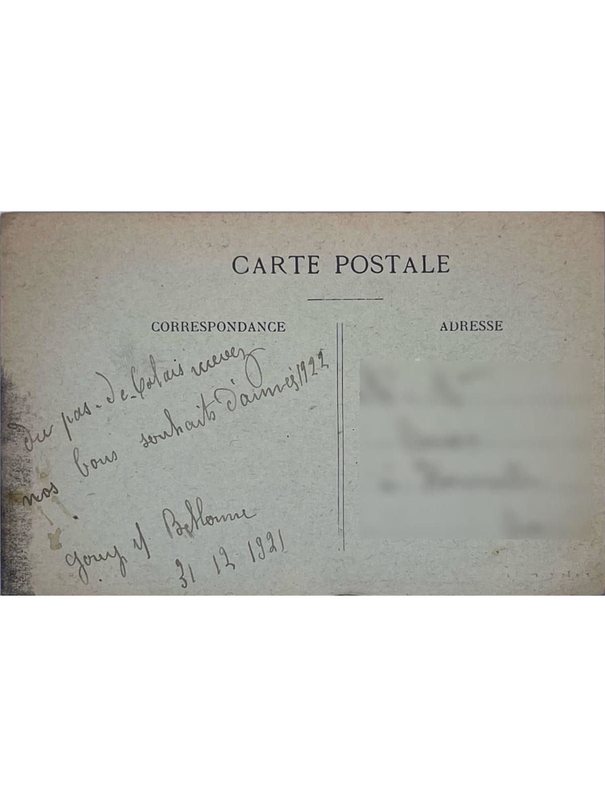 Verso de la carte postale