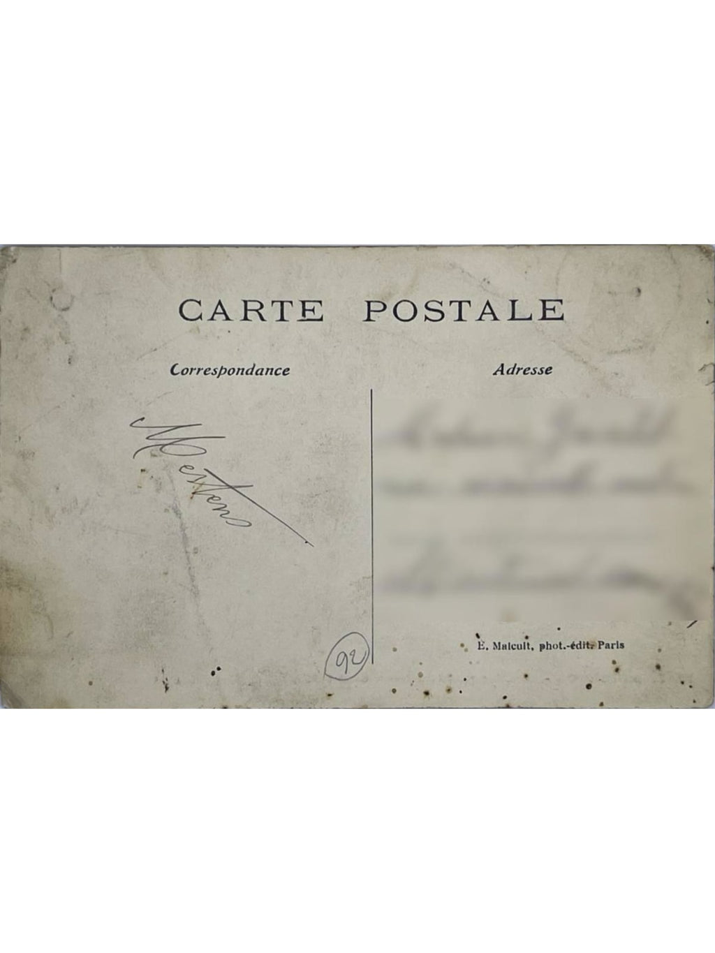 Verso de la carte postale
