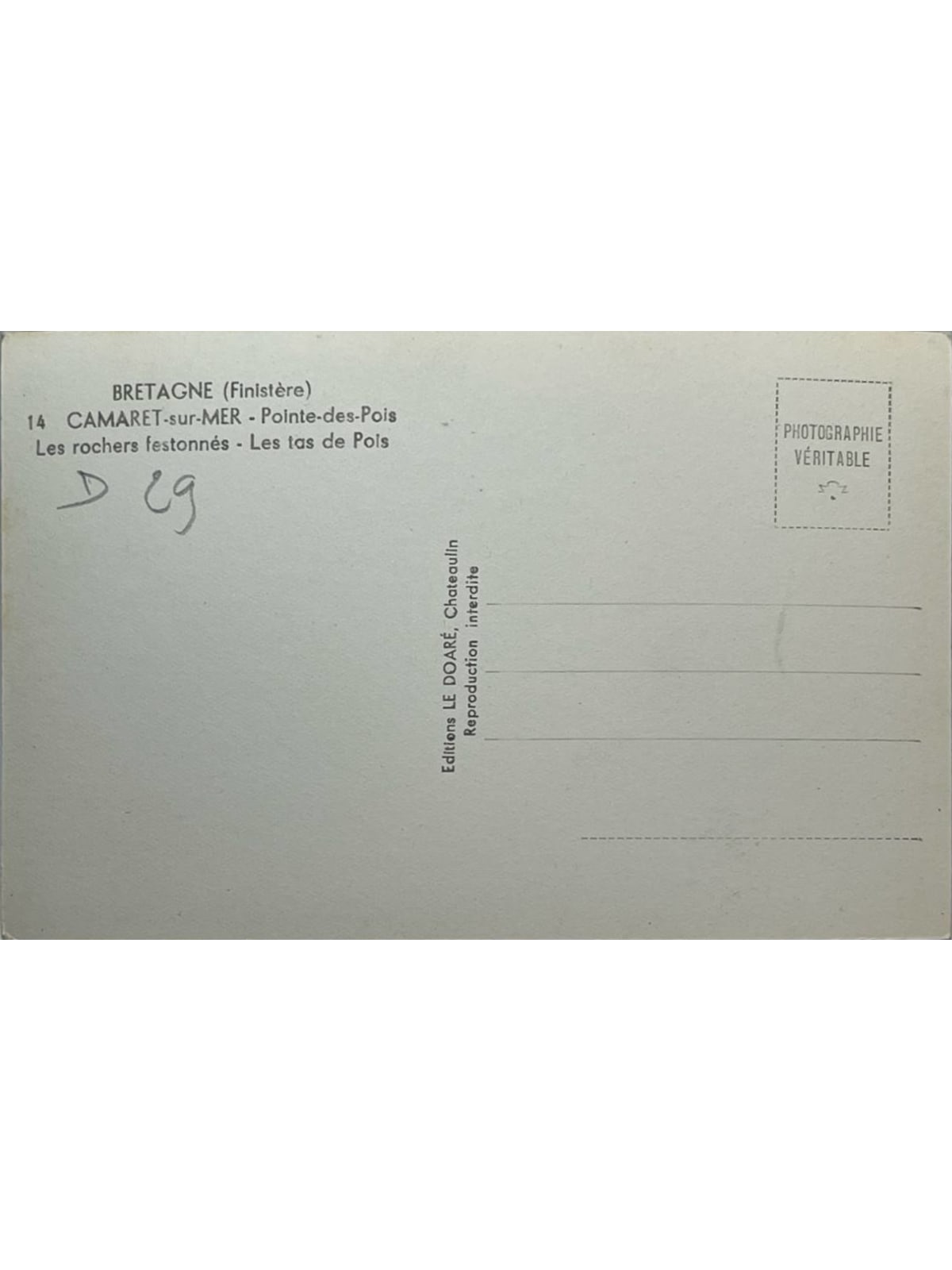 Verso de la carte postale
