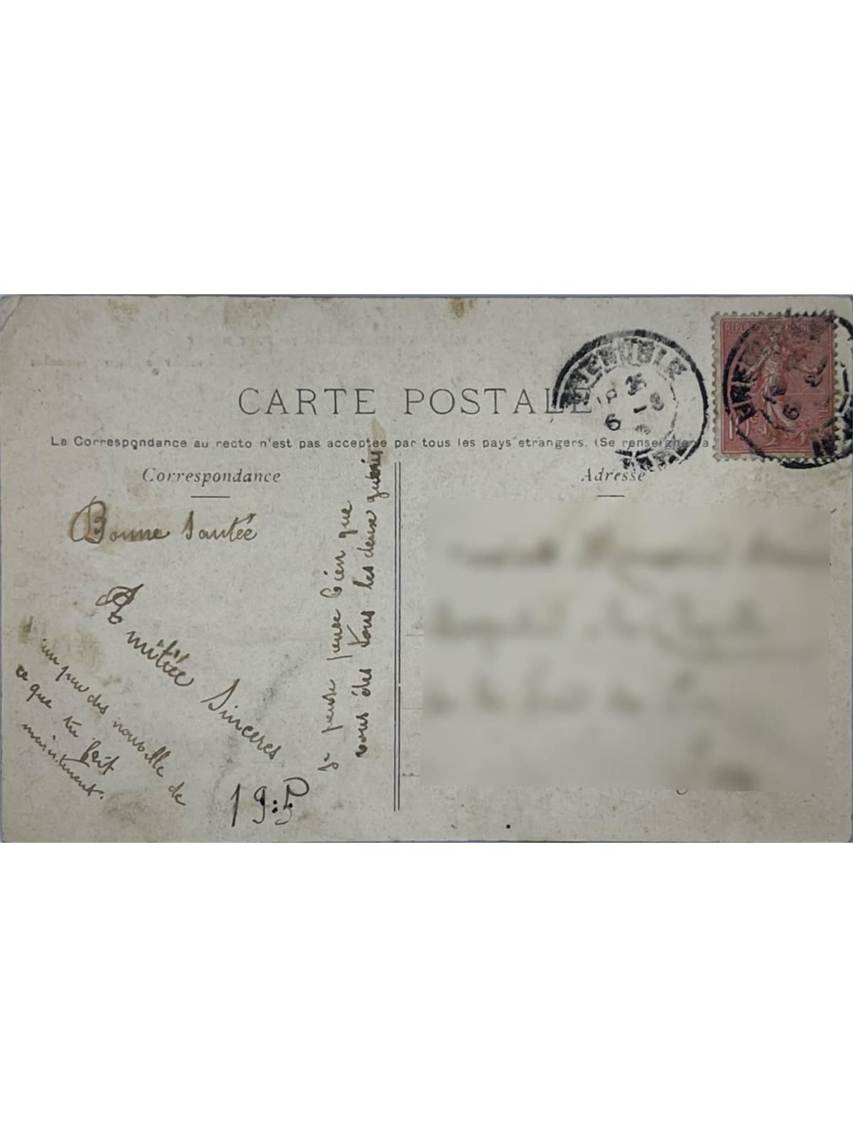 Verso de la carte postale