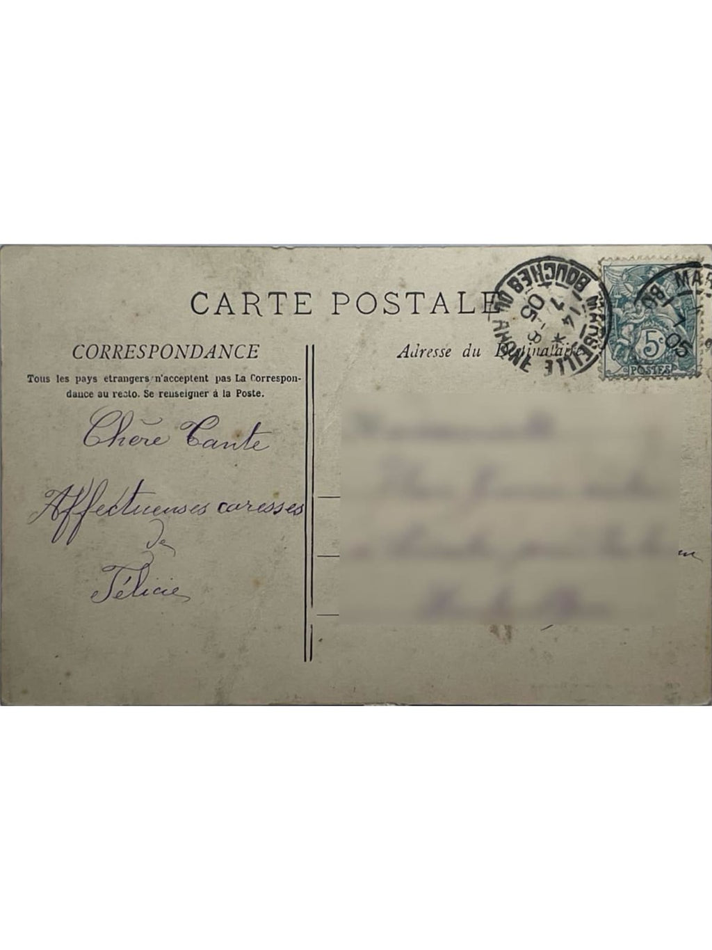 Verso de la carte postale