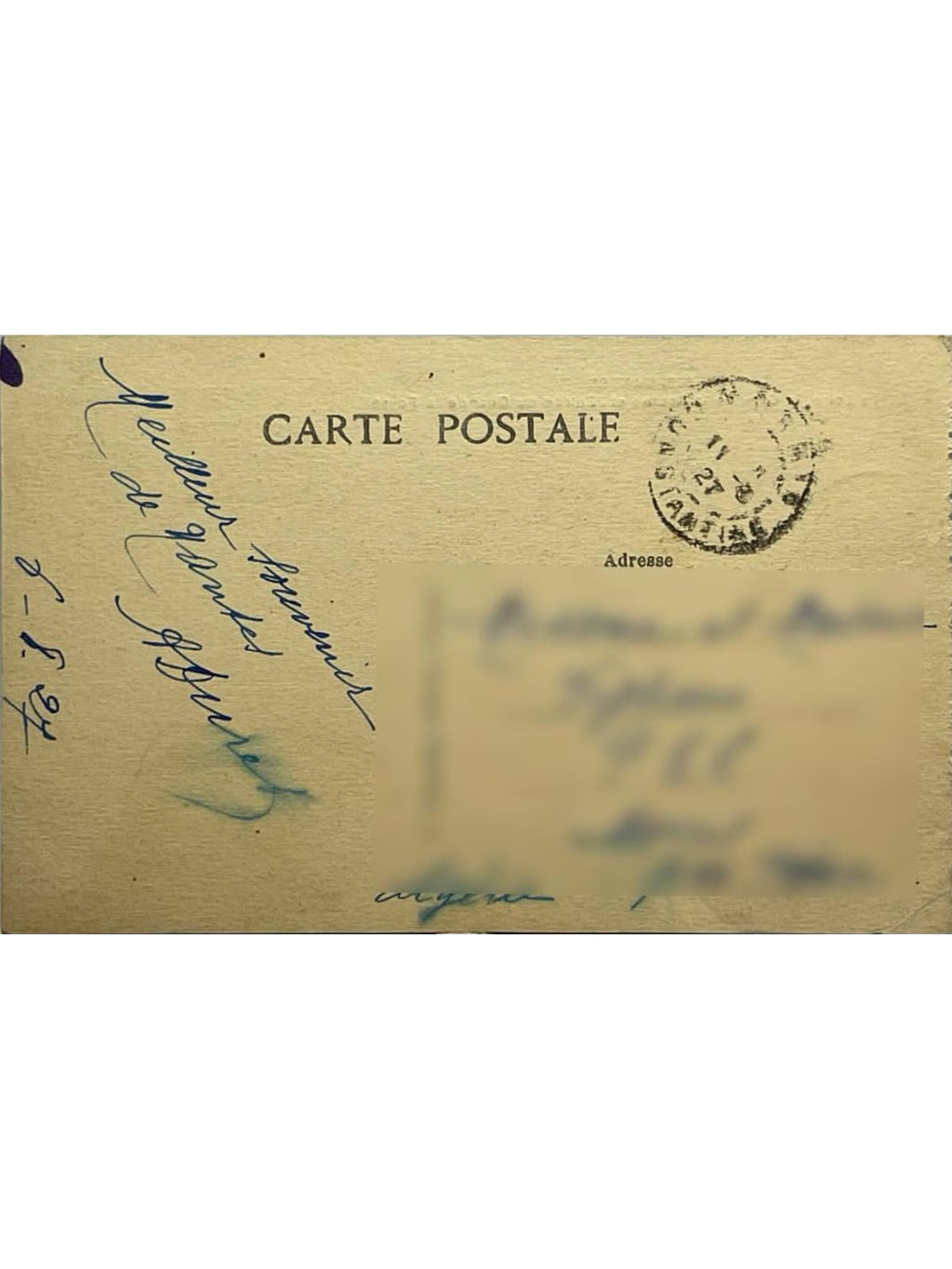 Verso de la carte postale