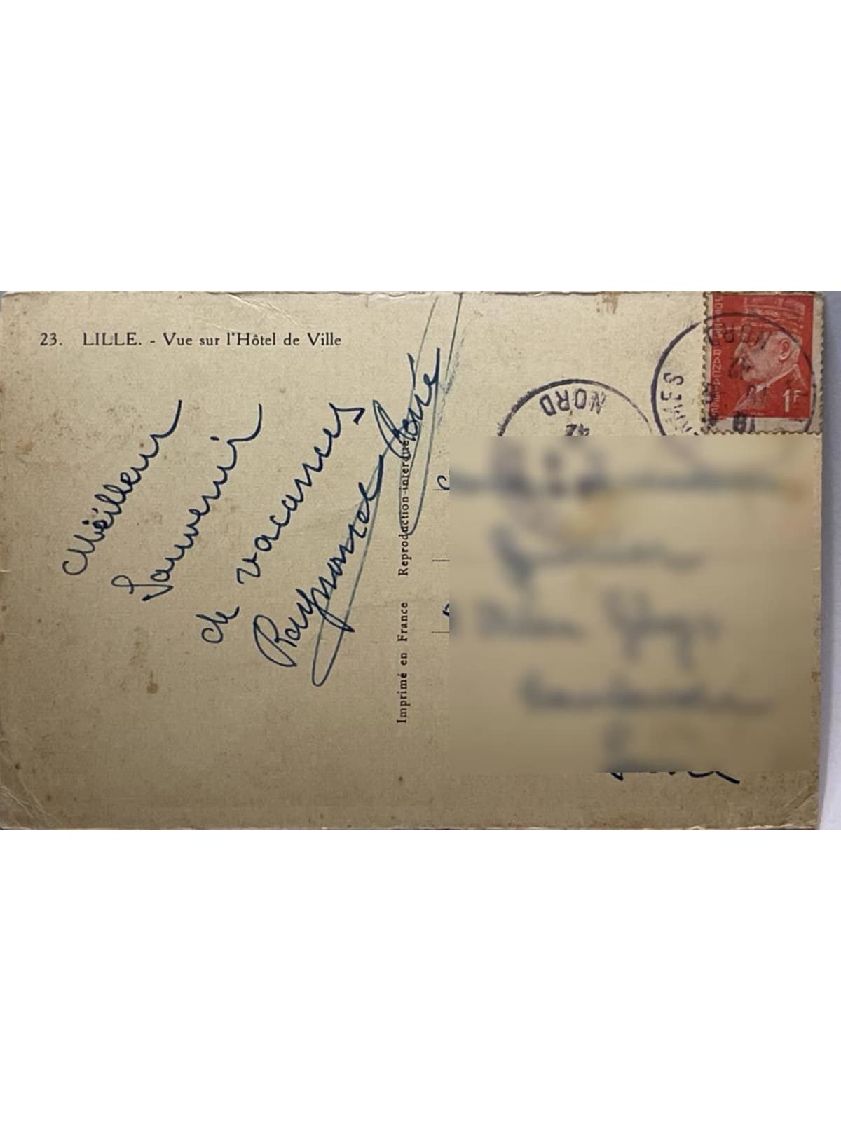 Verso de la carte postale