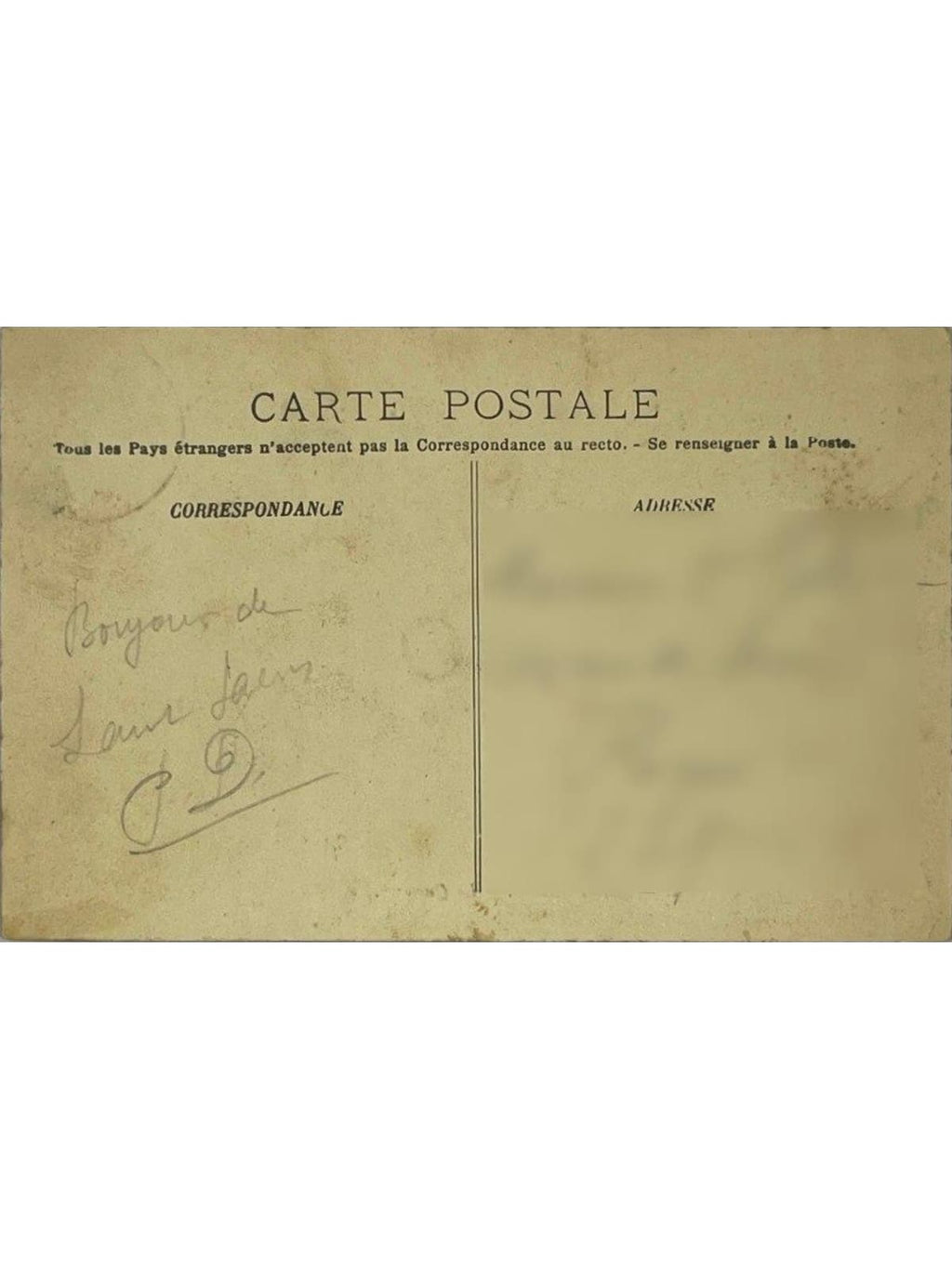 Verso de la carte postale
