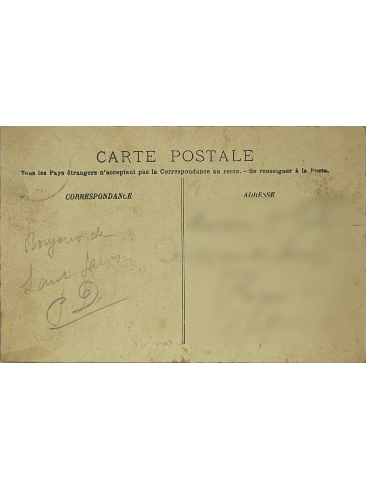 Verso de la carte postale