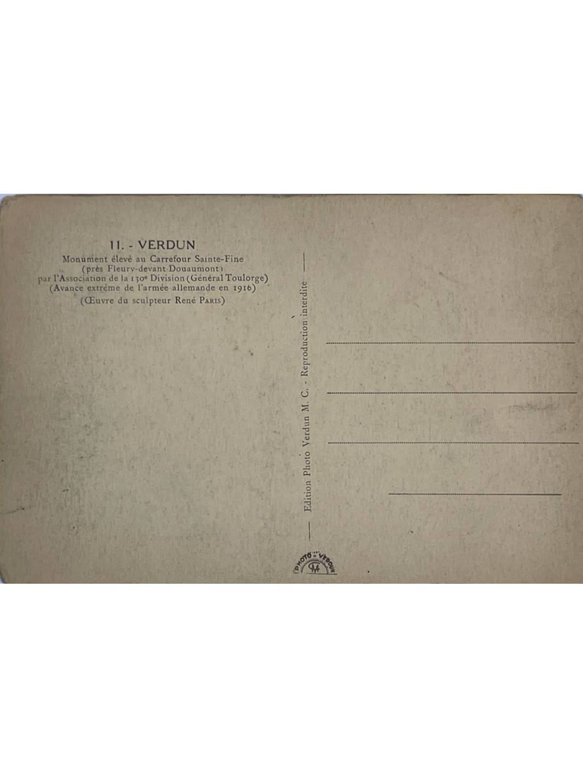 Verso de la carte postale