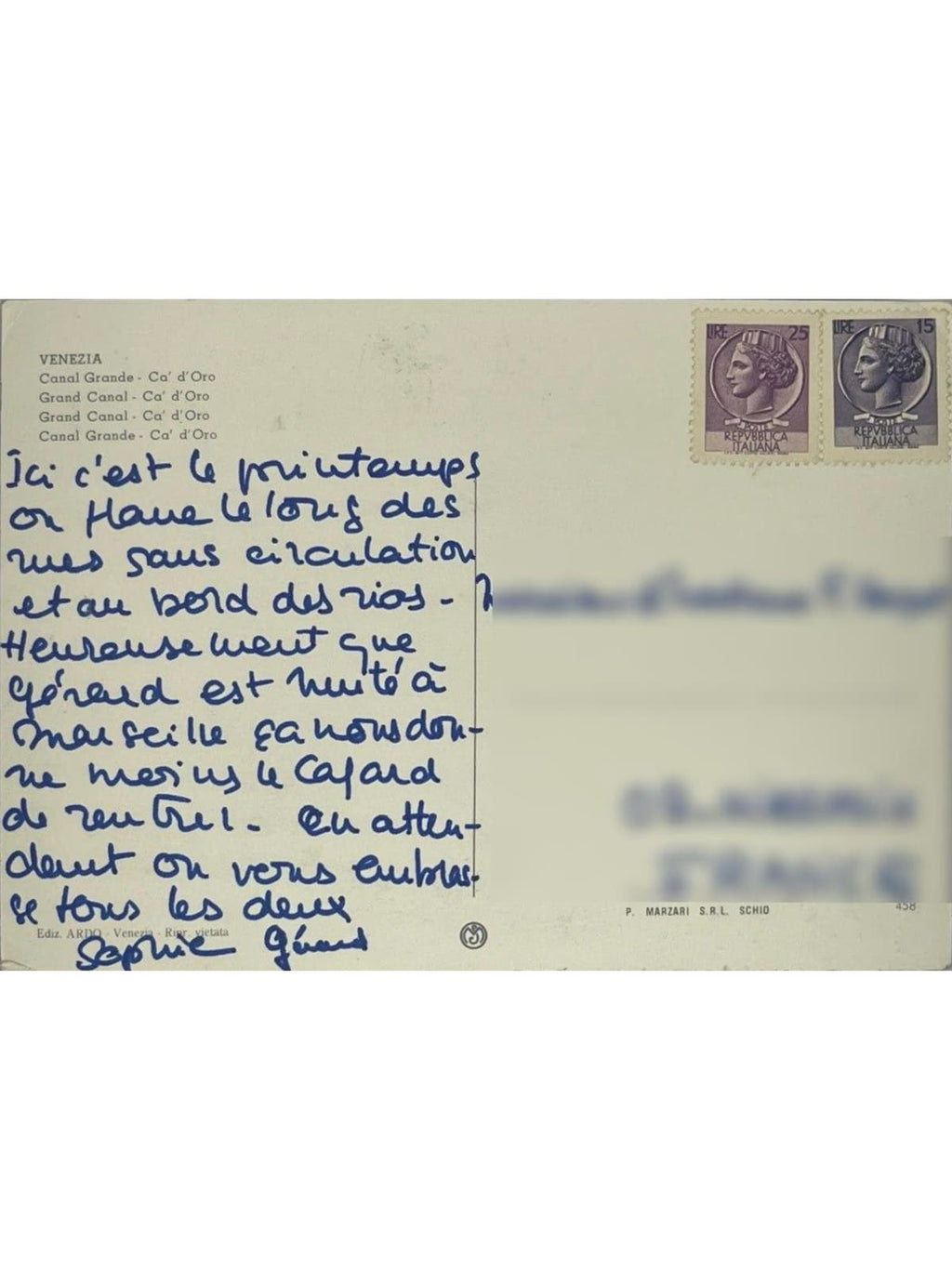 Verso de la carte postale