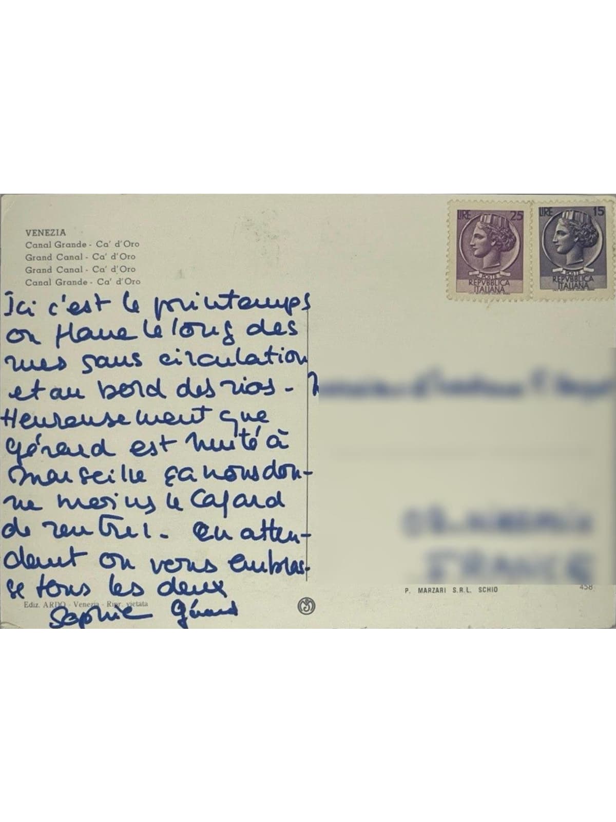 Verso de la carte postale