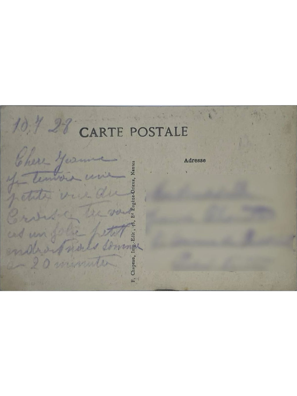 Verso de la carte postale