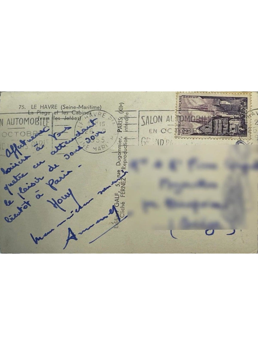 Verso de la carte postale