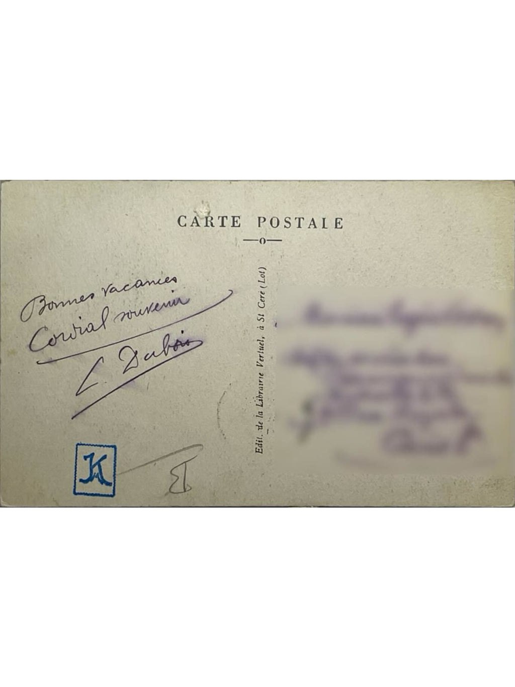 Verso de la carte postale