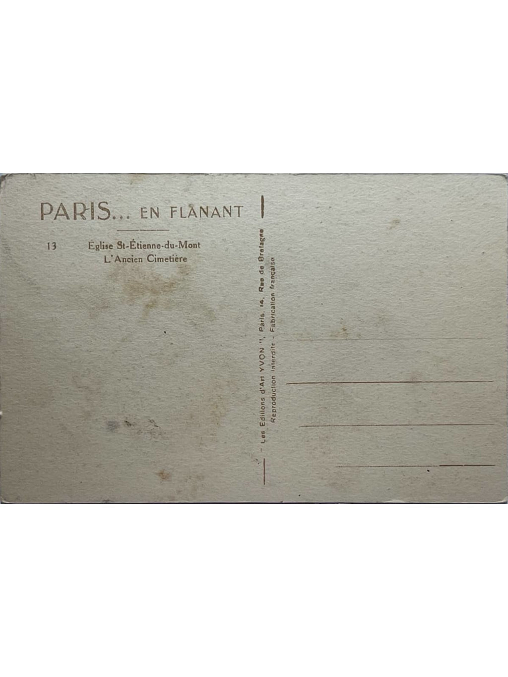 Verso de la carte postale